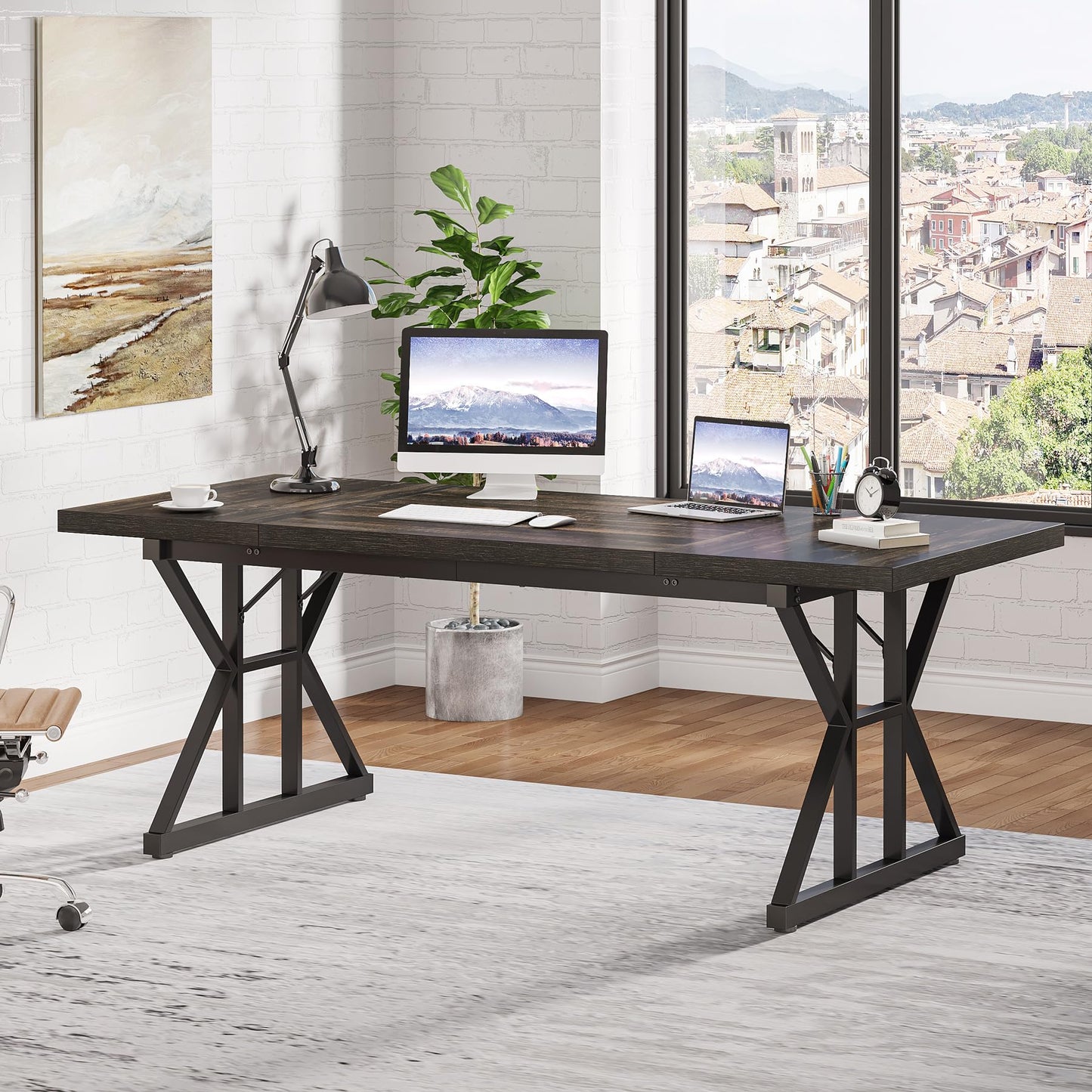 Tribesigns 70.8-Inch Executive Desk, Large Computer Office Desk Workstation, Modern Simple Style Laptop Desk Study Writing Table Business Furniture for Home Office (Black Oak, 70.8 Inch)