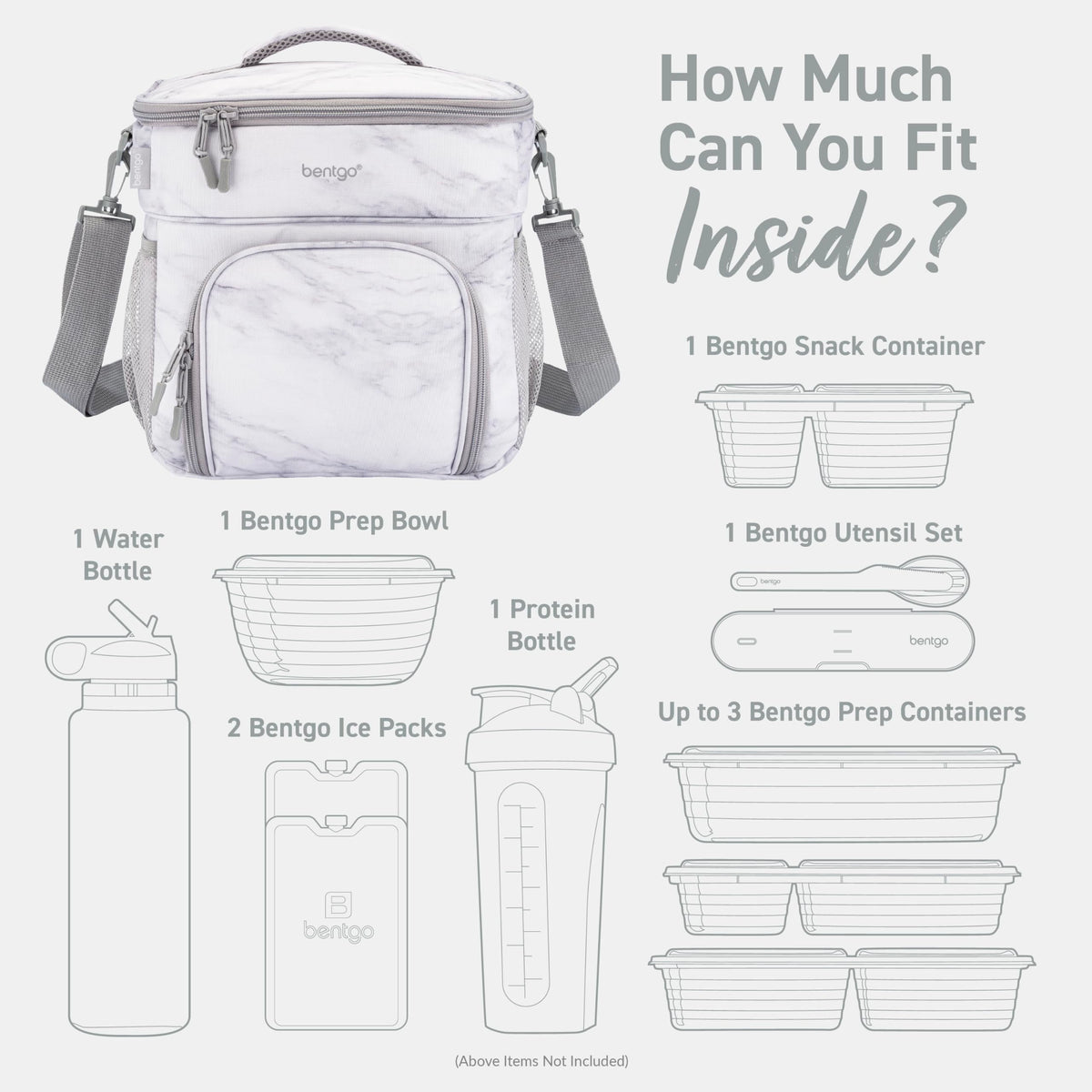 Bentgo Prep Deluxe Insulated Multimeal Bag - Lunch Box Bag, Holds 5 Meals, Premium Insulation up to 8 Hrs, Durable, Water-Resistant - Large Capacity For Adult Meal Prep (White Marble)