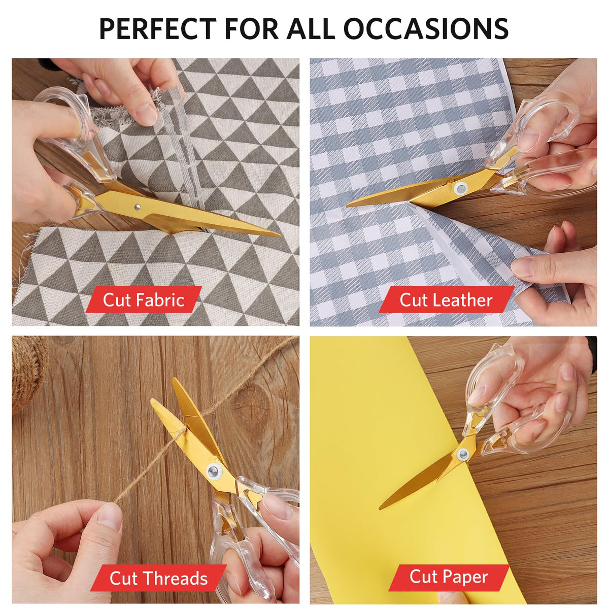 Uaugulft Acrylic Scissors, Ultra-Sharp Titanium Coated Blades and Ergonomic Clear Handle, Clear Gold Sscissors for Office Desk, Modern Design for Craft, Sewing, Office & Home, Set of 4, Gold