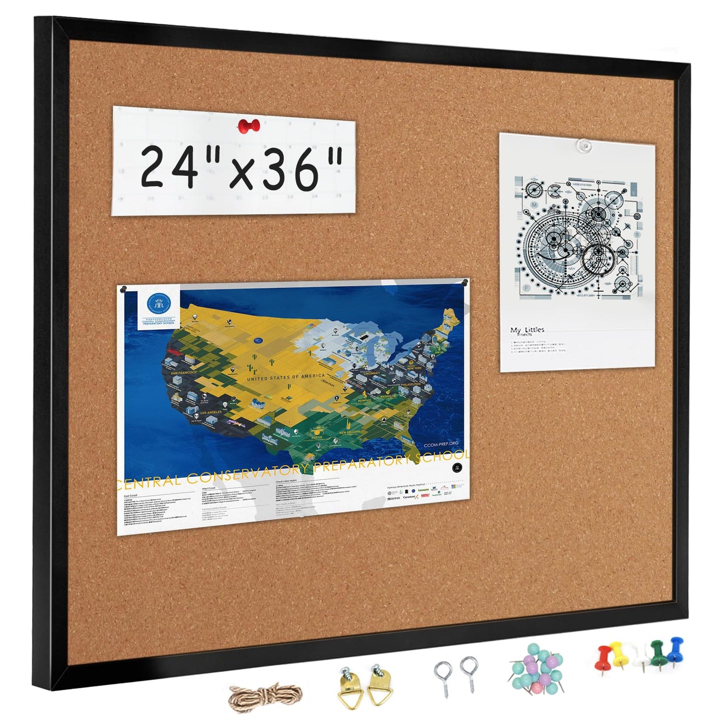 24” x 36” Cork Boards for Walls with Black Wooden Frame 1pack, Double Sided Office Board for Wall Organizer, Bulletins Board Decorative Hanging Pin Board for School, Home & Office, Notice Board