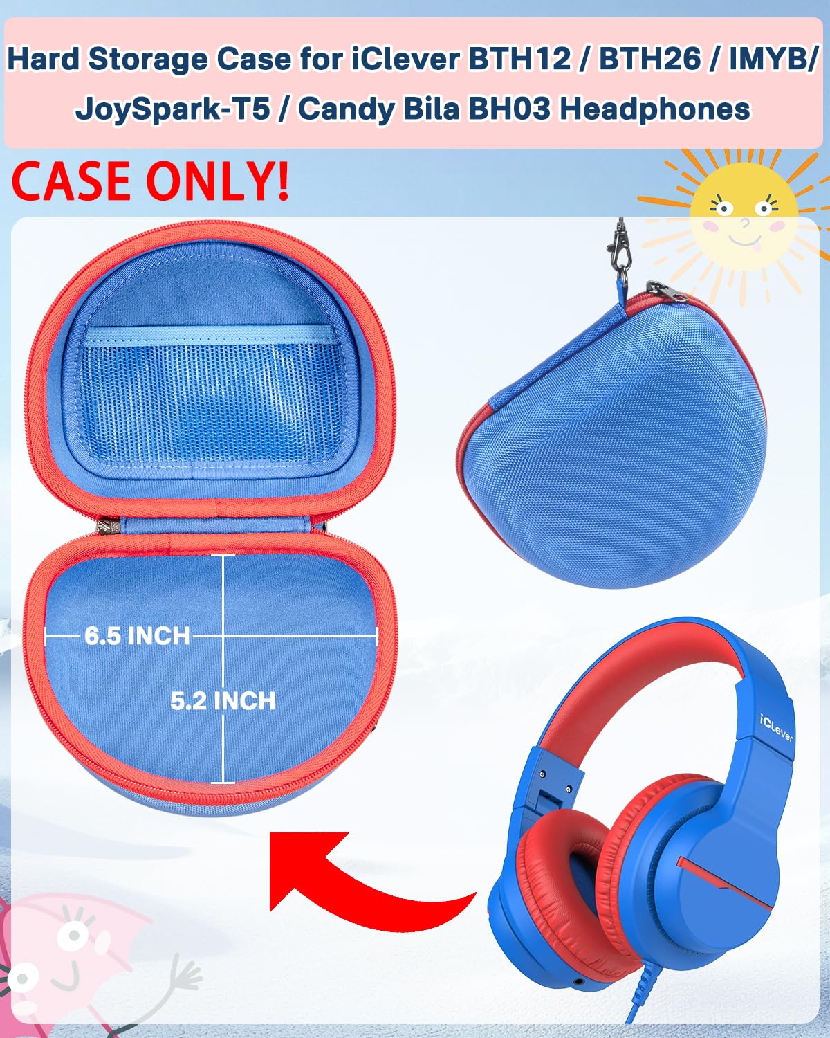RAIACE Hard Travel Storage Case Compatible with iClever BTH12 / BTH26 / IMYB/JoySpark-T5 / Candy Bila BH03 Headphones, Protective Carrying Bag. (case only) - Dark Blue