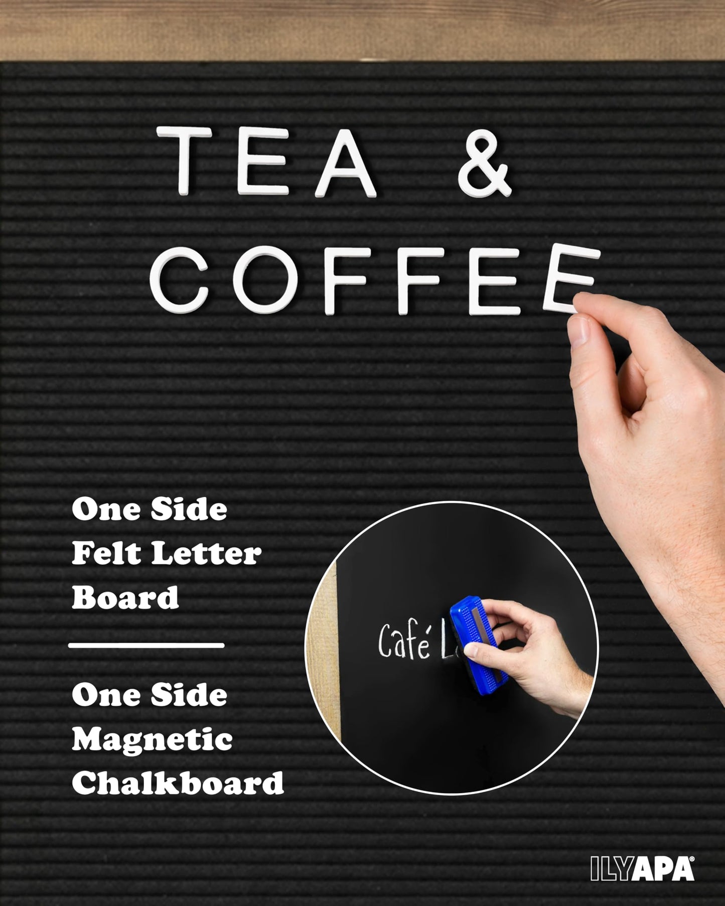 Ilyapa A Frame Sandwich Board Signs Outdoor Chalkboard & Felt Letter Board Sign with Changeable Letters - Wooden 36 x 20 in. Double Sided Magnetic Chalk Board & Letterboard for Sidewalk Advertising