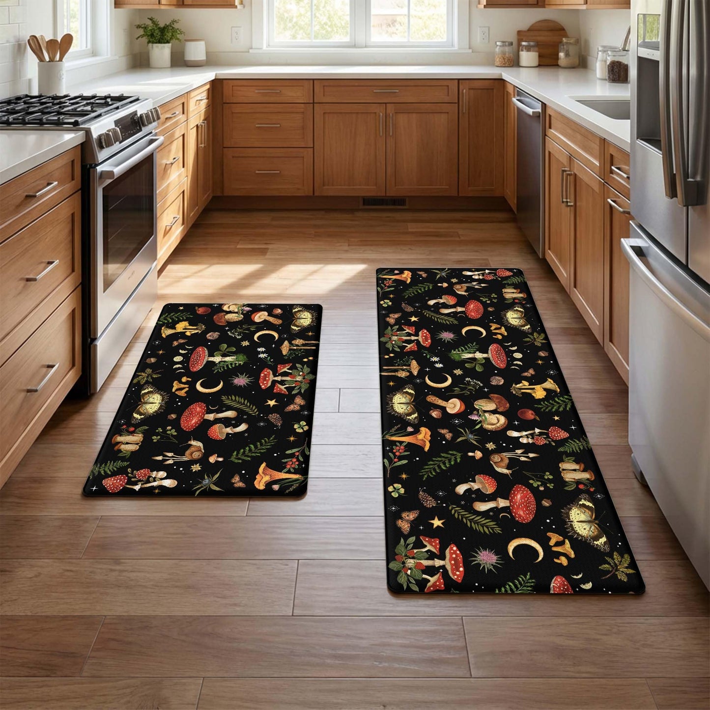 Zussun Mushroom Rug Kitchen Mats for Floor Cushioned Anti Fatigue Kitchen Rugs Sets of 2, Non Slip Waterproof Black Kitchen Floor Mat, Comfort Memory Foam Standing Mat for Office Laundry Sink Desk