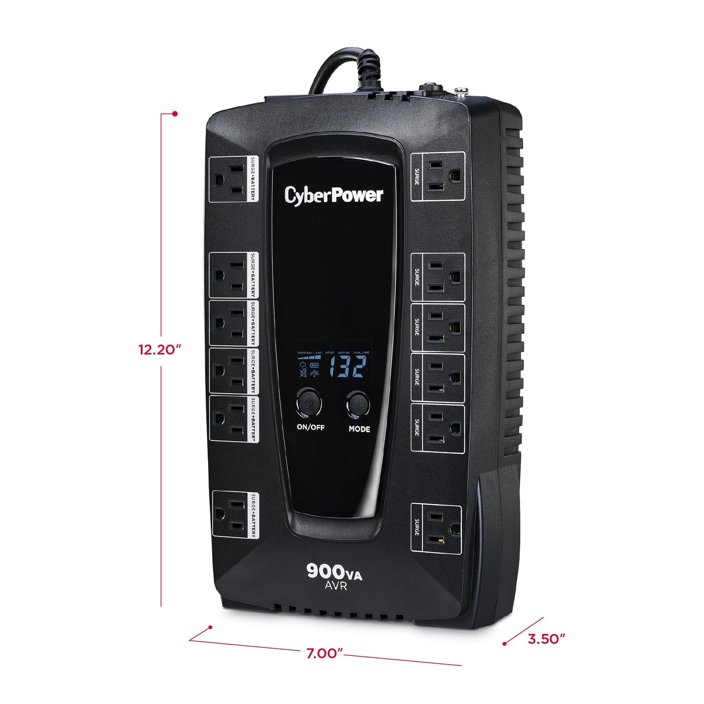 CyberPower AVRG900LCD Intelligent LCD UPS System, 900VA/480W, 12 Outlets, AVR, Compact