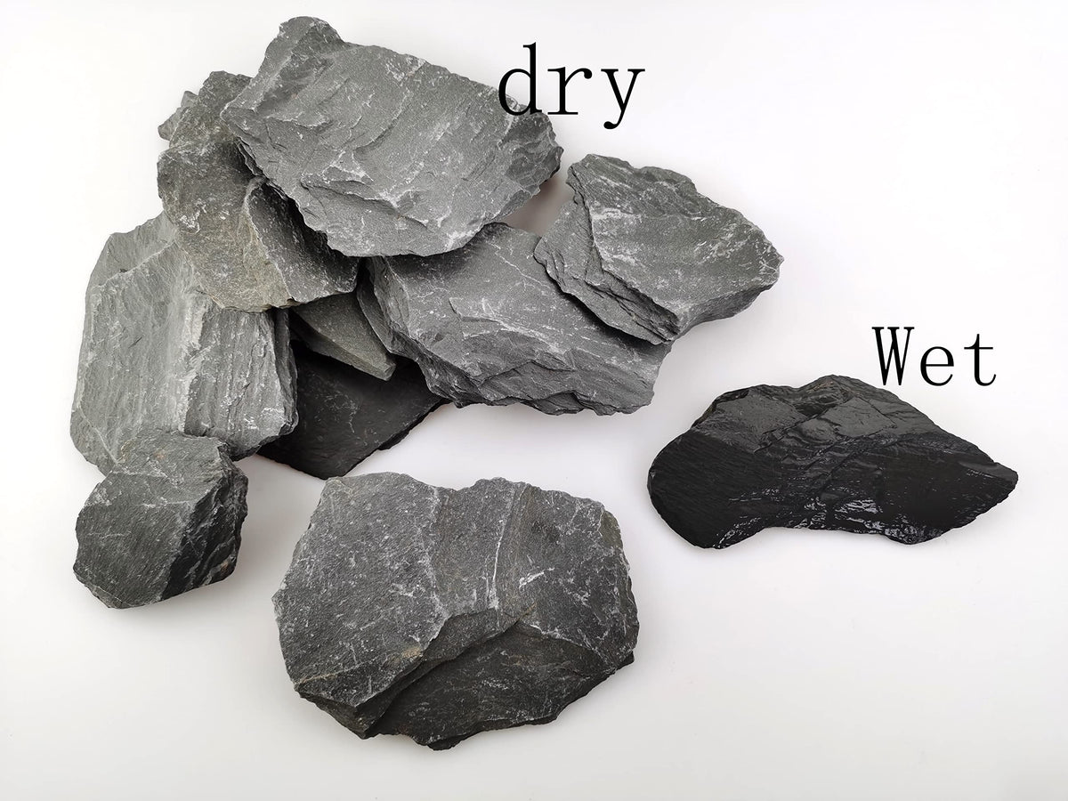 Voulosimi Natural Slate Rocks PH Neutral Stone Perfect Rocks for Aquariums, Landscaping Model,Tank Decoration,Amphibian Enclosures (3.5 LB, 5-7 inch)