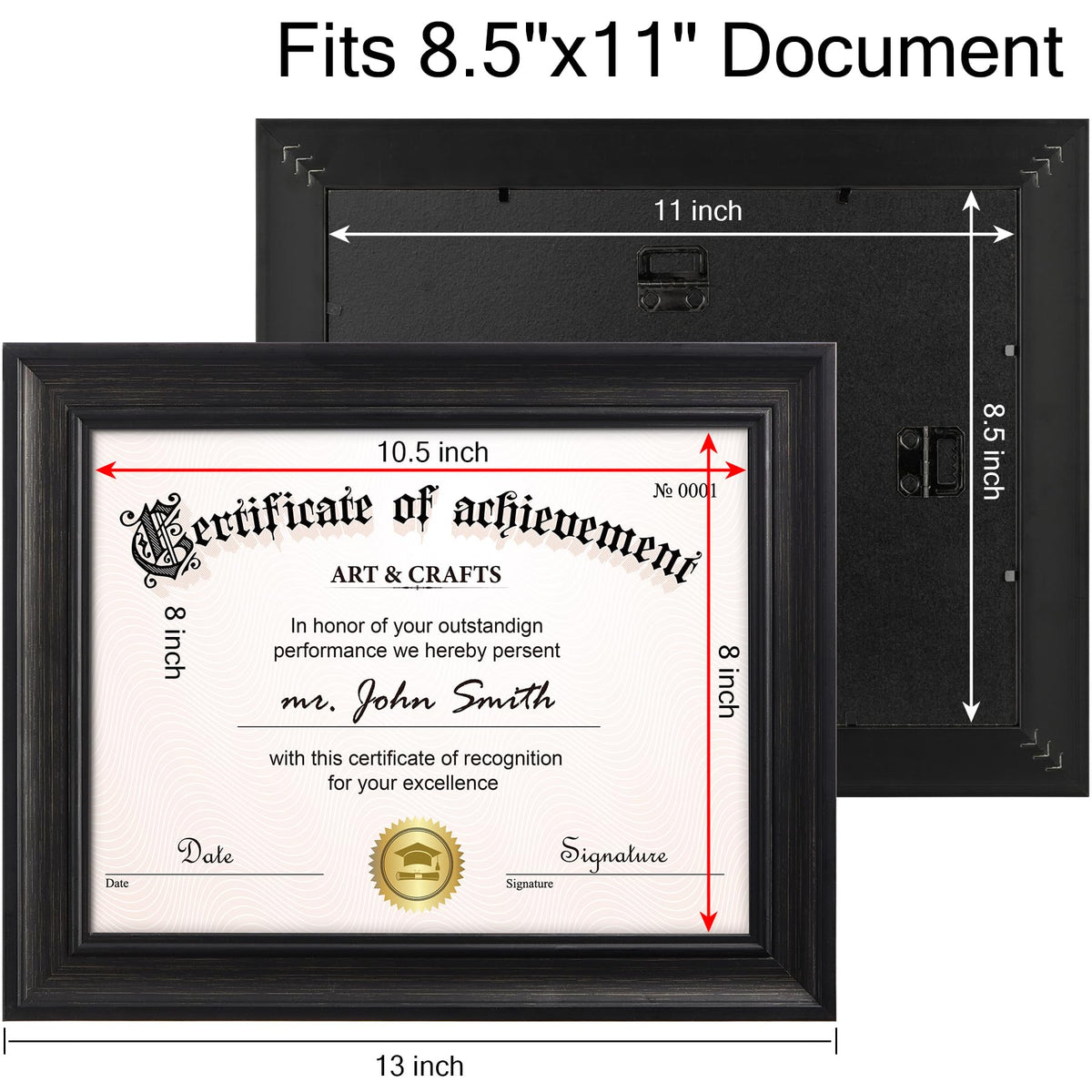 Yaetm 8.5x11 Diploma Frame, Document Frame with Shatter-Resistant Tempered Glass, Display 8.5 x 11 inch Certificate, Rustic Black, Tabletop & Wall Mount (Single, Black)