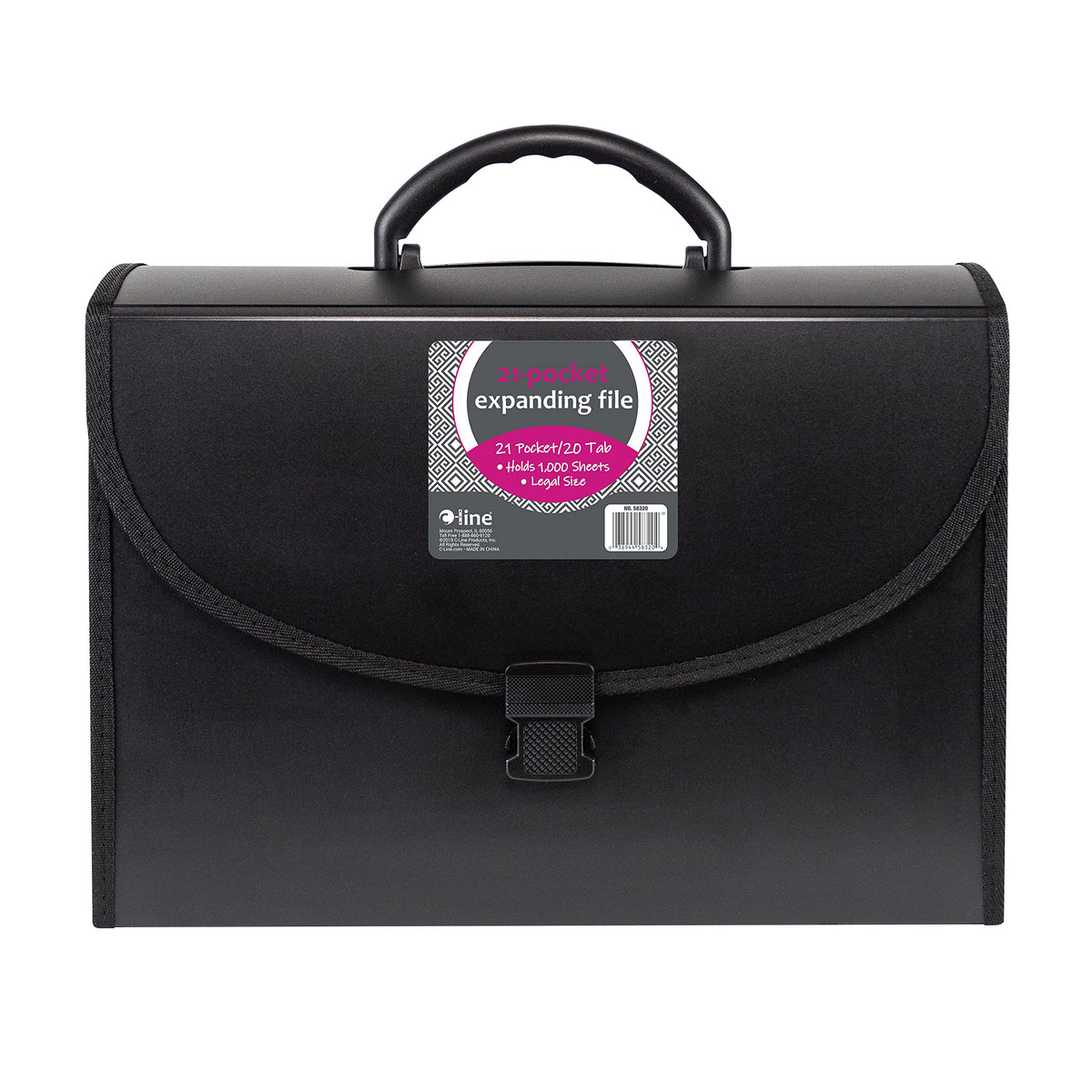 C-Line 21-Pocket Poly Expanding File with Handle, Includes Tabs, Locking Closure, Legal Size, Black (58320), Traditional