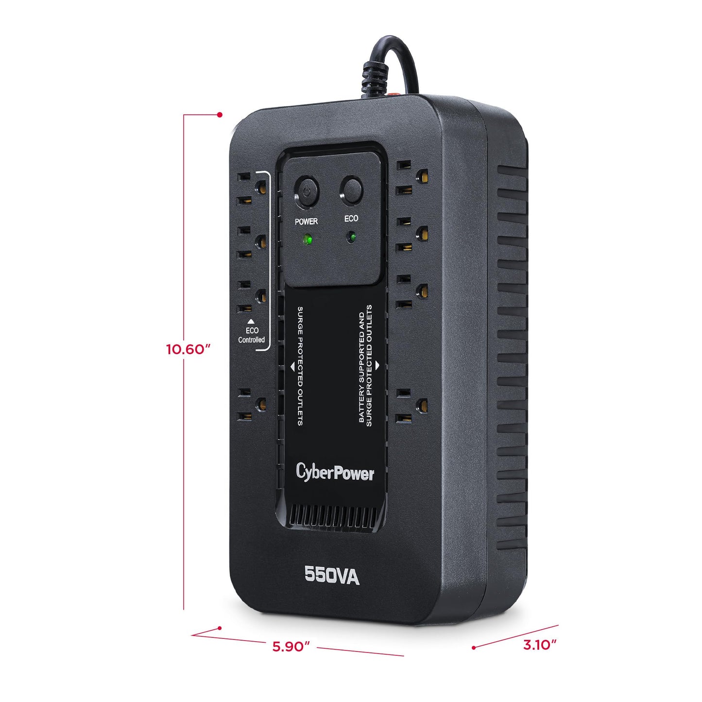 CyberPower EC550G Ecologic UPS Battery Backup and Surge Protector, 550VA/330W, 8 Outlets, ECO Mode, Compact, UL Certified