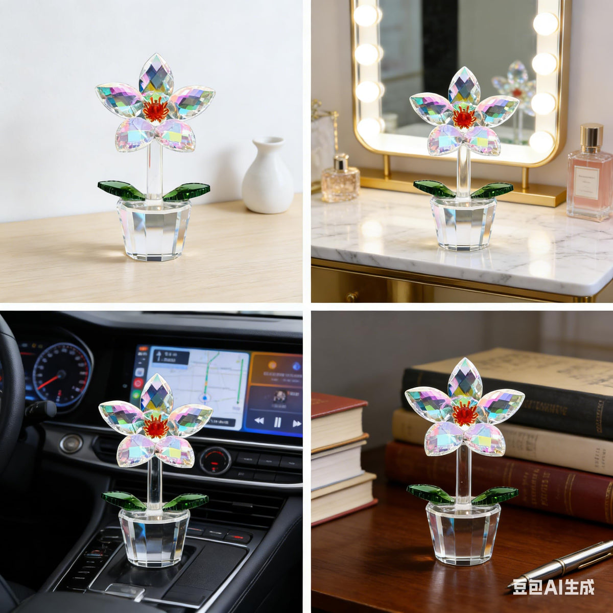 DLXK K9 Crystal Flower Figurine, Crystal Bloom Ornament with Hand-Polished Details, Mini Sparkling Decor for Home Tabletop Shelf, Ideal Festival Gift