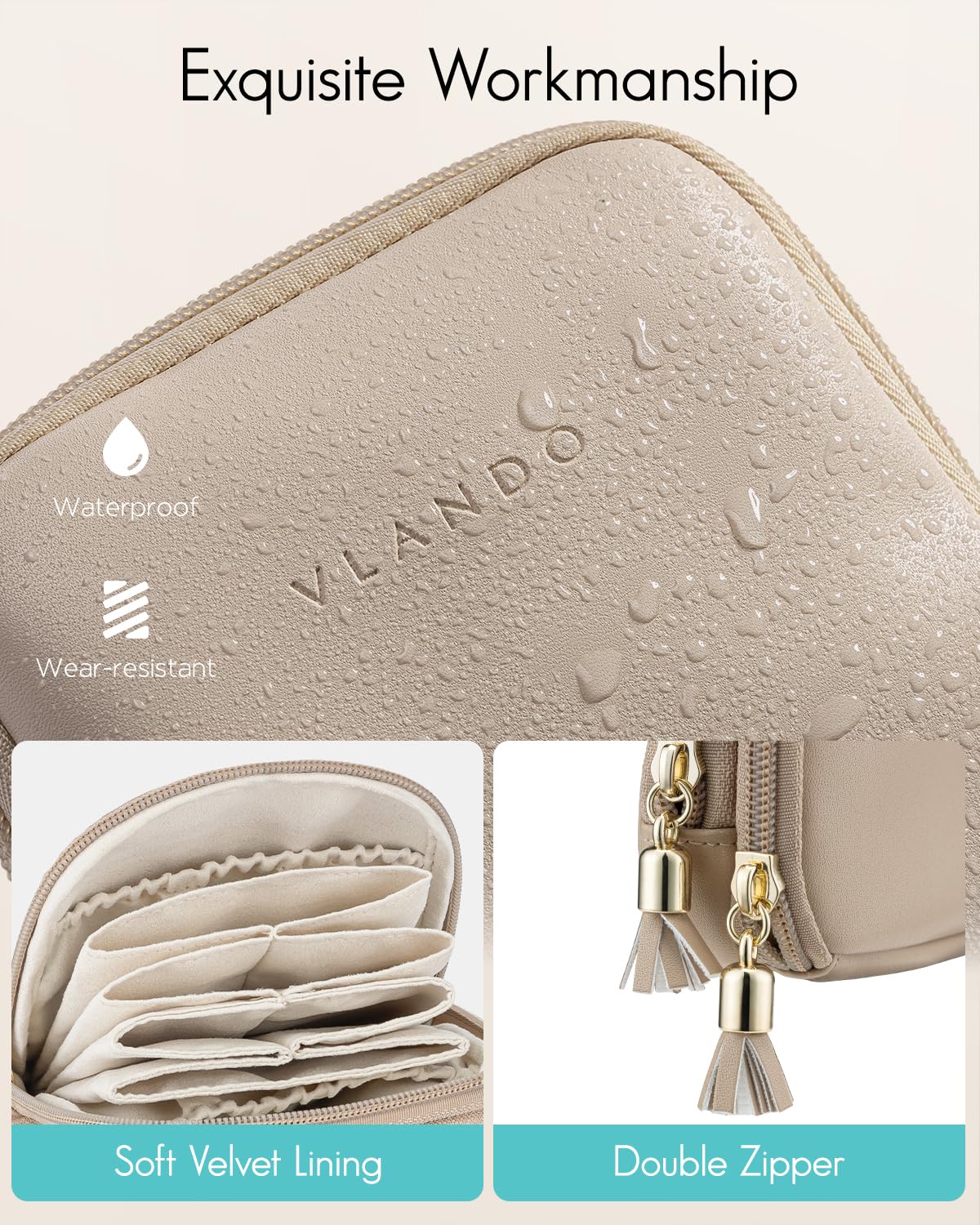VLANDO Travel Jewelry Case,2-Layer Jewelry Organizer for Travel,Mothers Day Mom Gifts,Multi-Compartment Jewelry Storage for Rings Earrings Necklaces Bracelets-Toffee