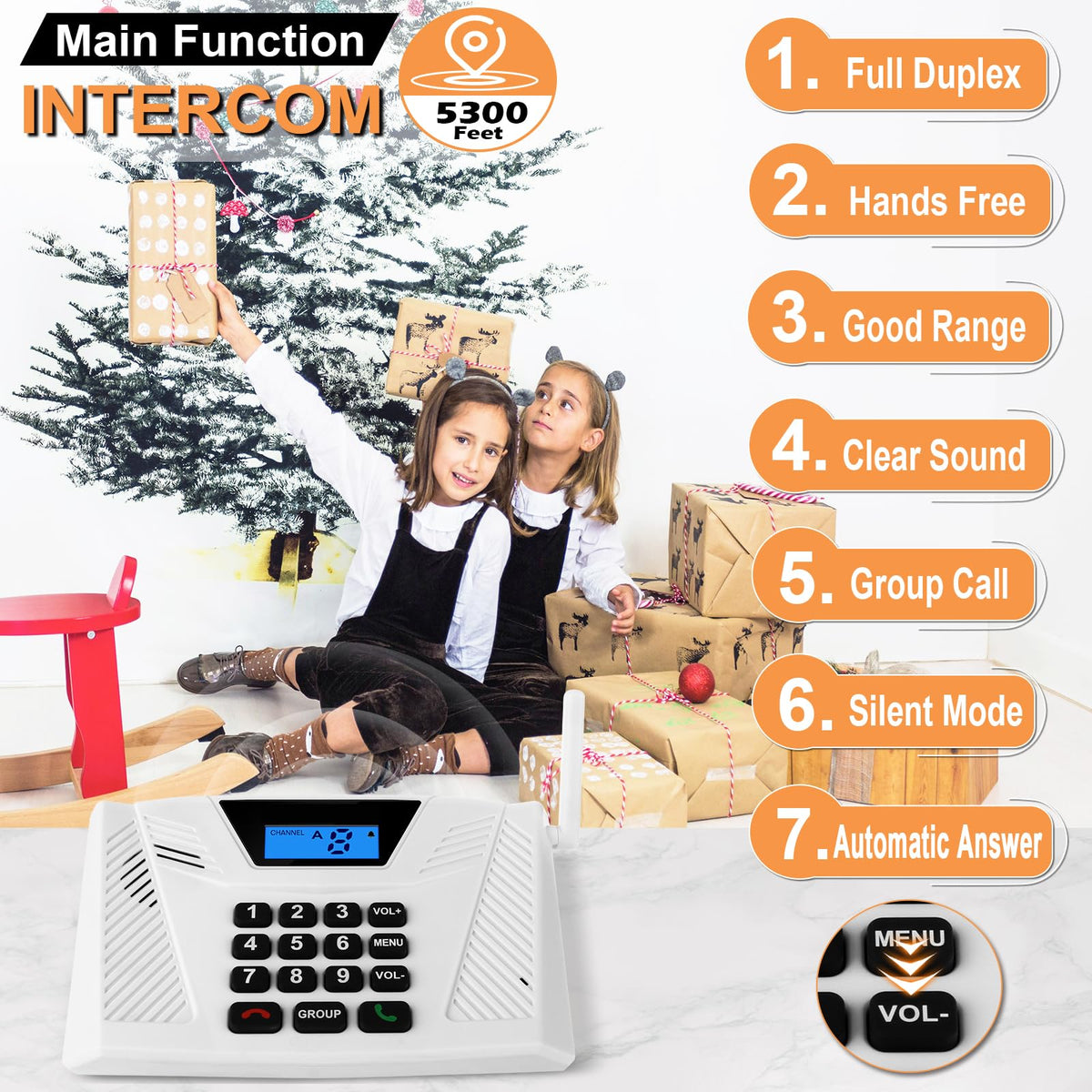 SANZUCO Intercoms Wireless for Home Hands Free, 2024 Upgraded Intercom 5300ft with Automatic Answer, 9 Channel Full Duplex Home Intercom System Fit for Hospital Business House(6 Packs White) ﻿