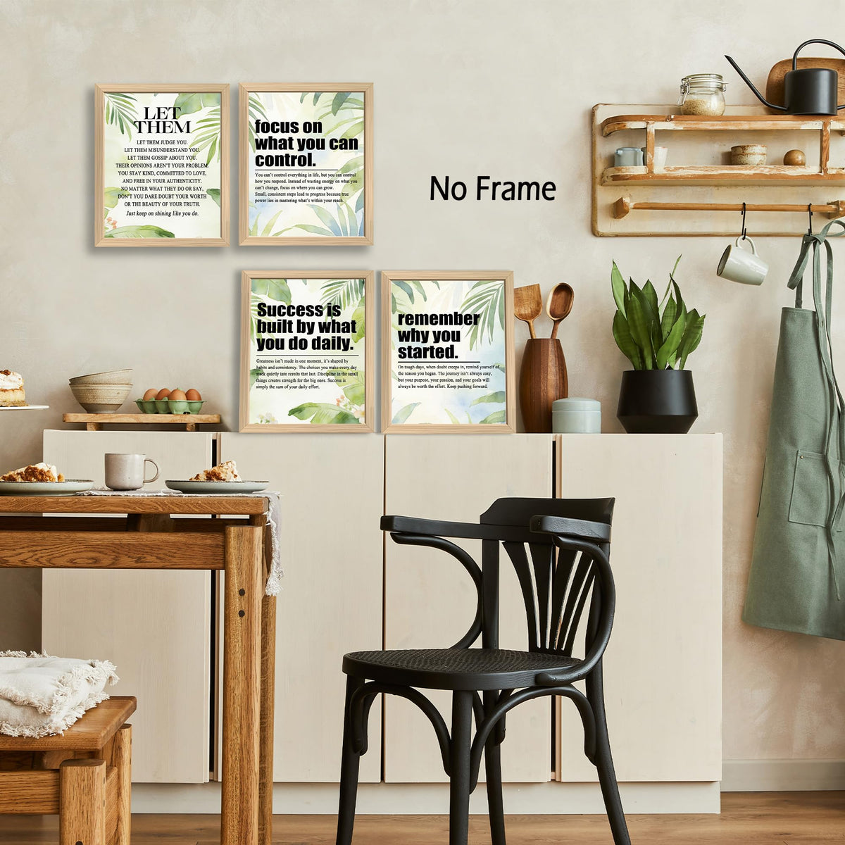 KSDUT Inspirational Wall Art Decor Set of 4 - Motivational Positive Quote Artwork Poster Prints Office Wall Decor Green Leaf Picture Wall Art for Home Workplace Bedroom Decorations - 8"x10" Unframed
