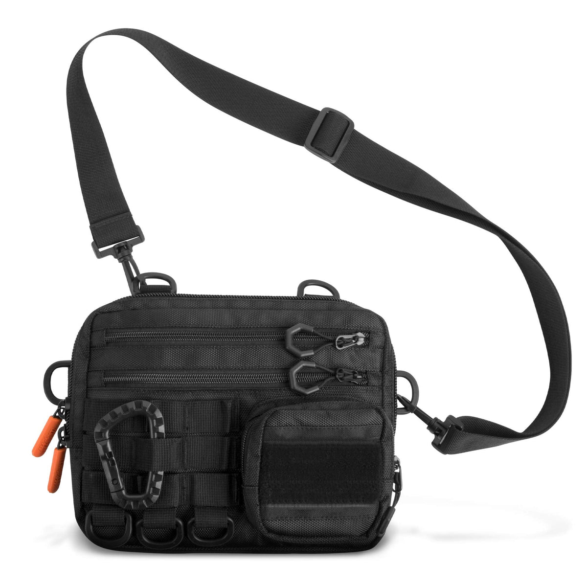 Fitdom Small Tactical Messenger Bag For Men. Multiple Ways to Carry as Sling, Shoulder, Crossbody, Waist, Pouch Side Pack. Made with Heavy Duty Fabric. Pack This EDC Tactical Bag (BLACK)
