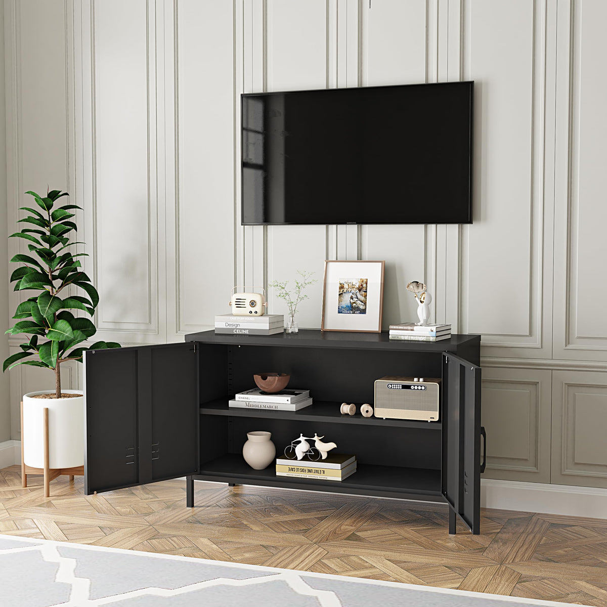 Elitehouse 2 Door Steel Accent Cabinet,Black Metal Storage Cabinet with Adjustable Shelf,2-Tier Office Cabinet,Multipurpose Metal Locker Storage Cabinet for Office Home,Music Studio