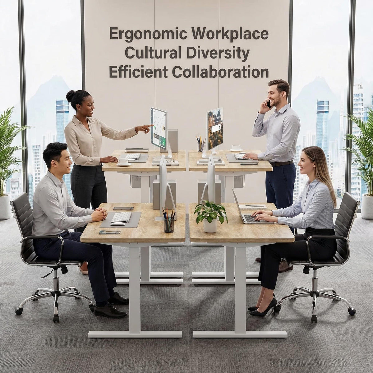 Grandder 55x32 Large Electric Standing Desk, Height Adjustable Computer Desk with 2 Memory Presets, 31.5" Deep Desktop Sit Stand Desk Home Office Desk Workstation Table with Hooks, Oak