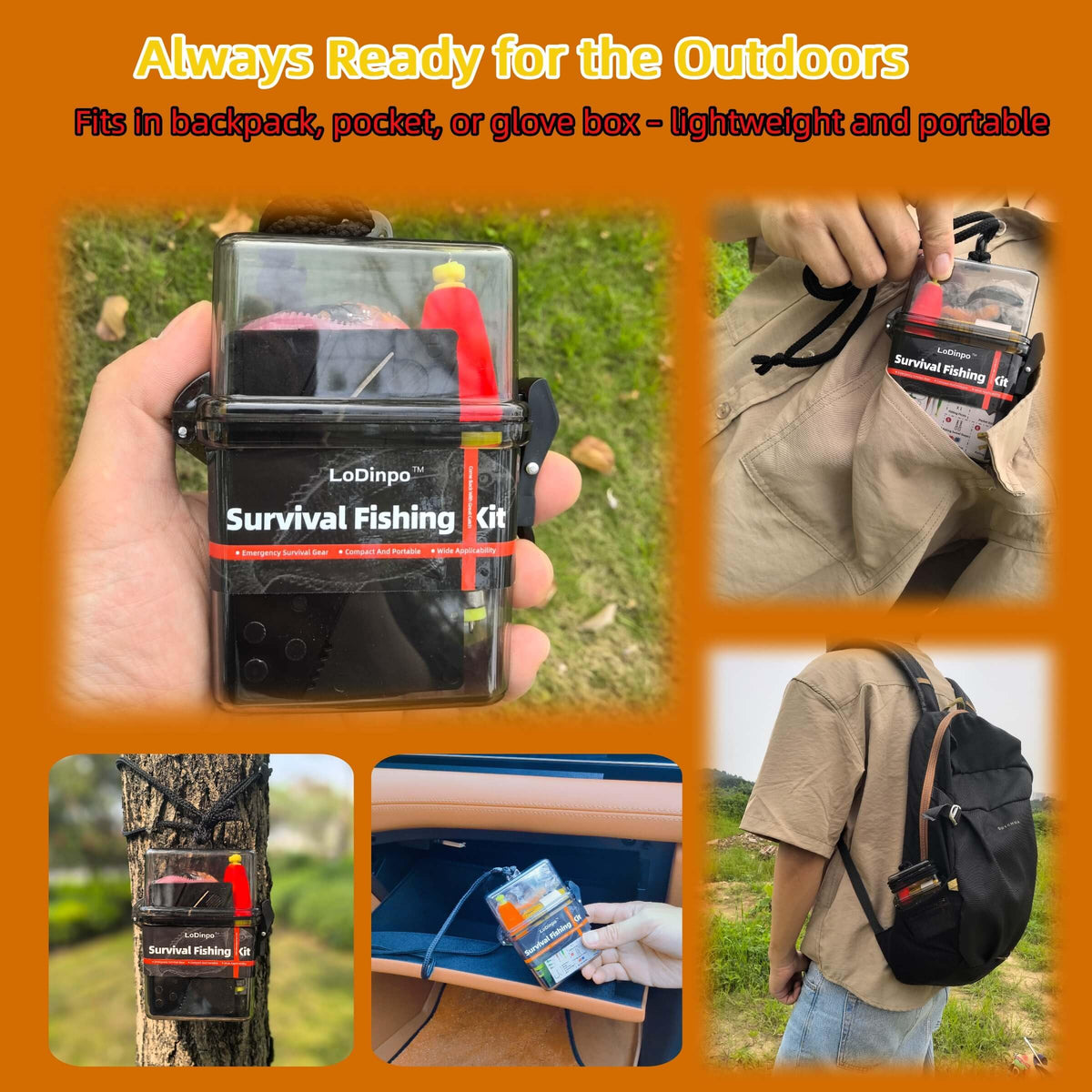 LoDinpo Mini Survival Fishing Kit, Compact Emergency Fishing Gear Box, Pocket Fishing Tackle Set for Travel & Outdoor Use Grey