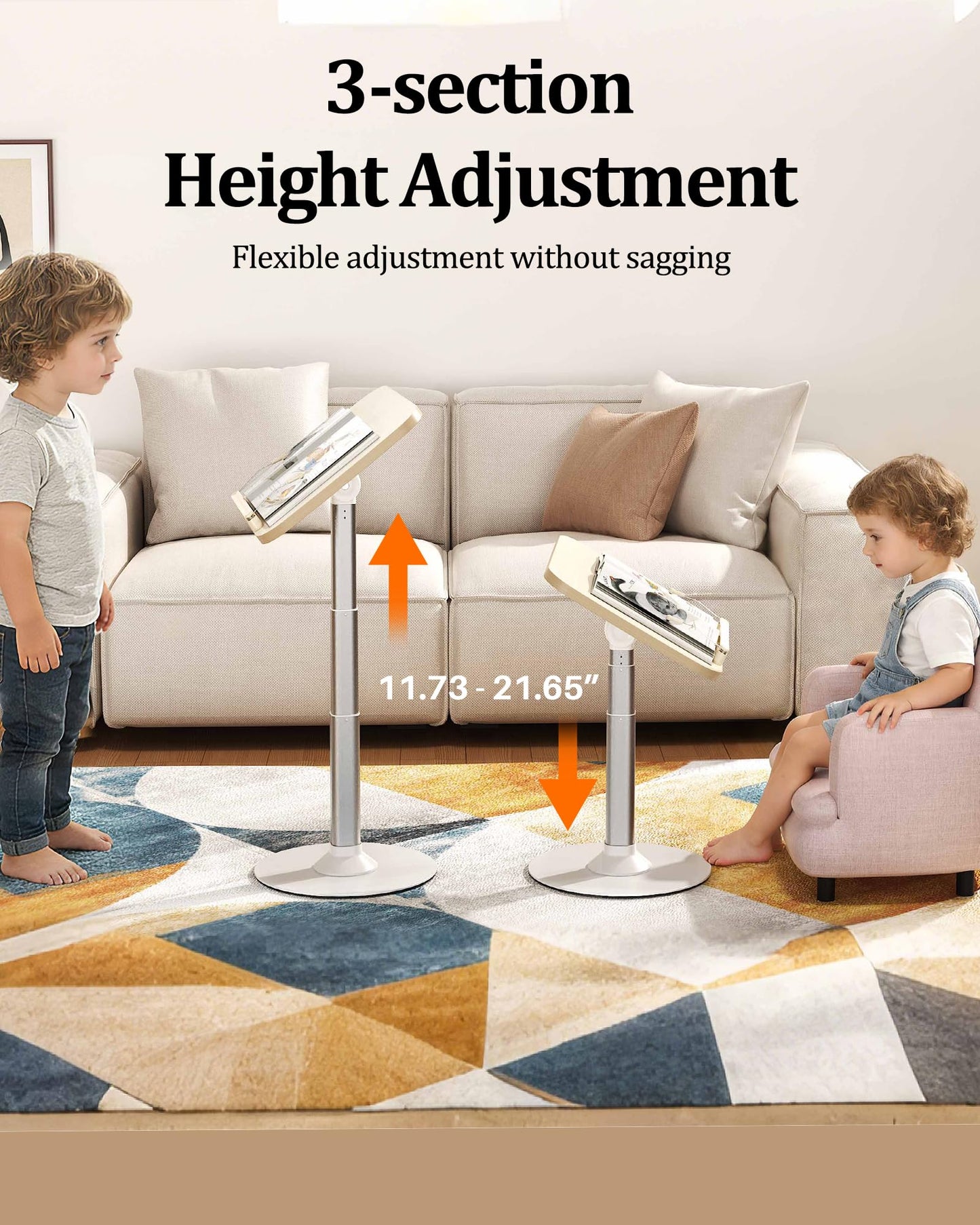 2-in-1 Kids Reading Stand for Books and Tablets,Adjustable Angle Height Book Holder with Book Clip,Kid-Friendly Ergonomic Book Holder for Toddlers,Laptop Riser Stand for Homeschool Floor Couch Bed Car