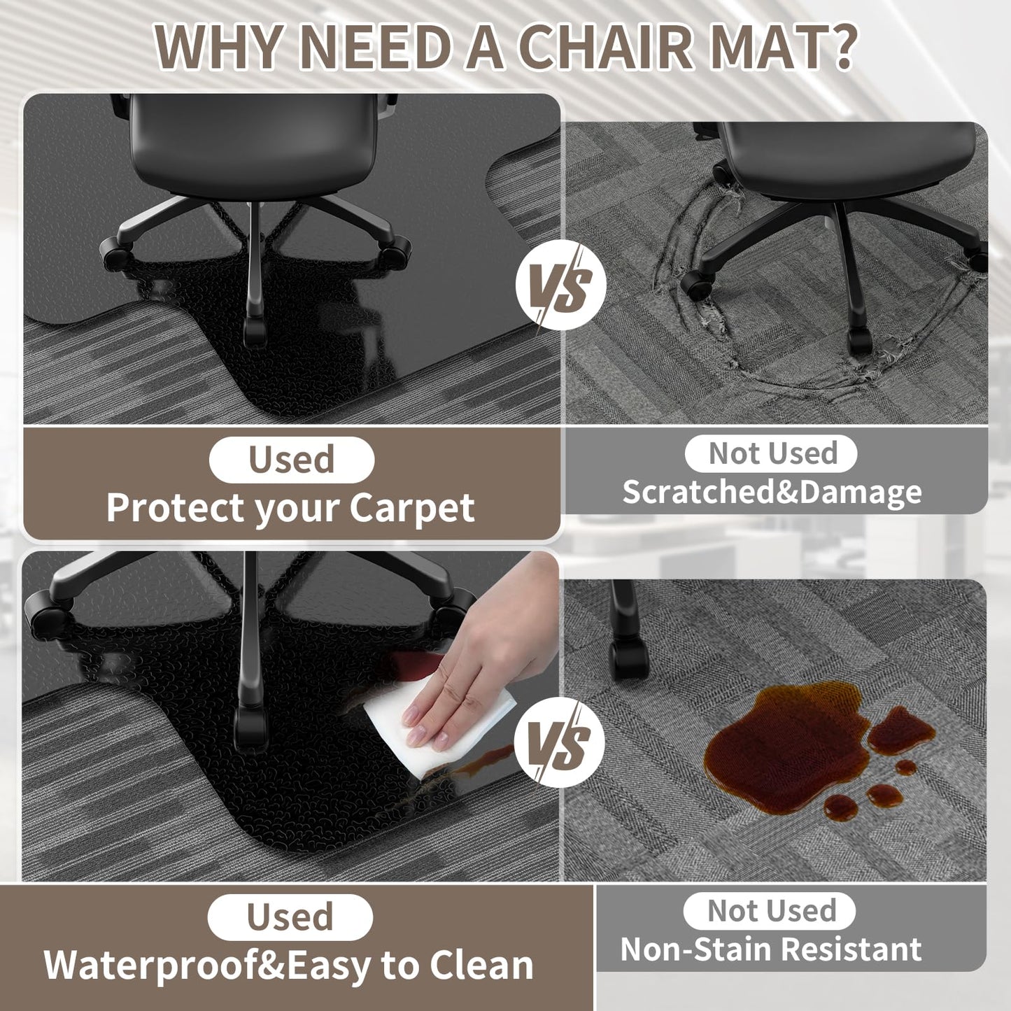 Office Chair Mat for Low Pile Carpeted Floors with Lip, 36" x 48" Plastic Floor mat for Desk Chair on Carpet,Easy Glide Carpet Protector Mat for Computer Chairs,Rolling Chairs,Home,Office (36*48 inch)