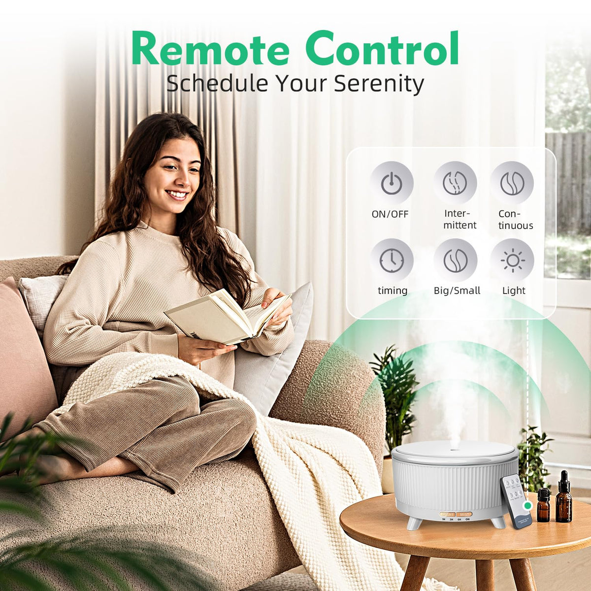500ML Large Capacity Essential Oil Diffuser, Ultrasonic Aromatherapy Diffuser with 7 Color LED Lights with Remote Control, Cool Mist Humidifier, Timed Mist, Auto Shut-Off (Minimalist White)