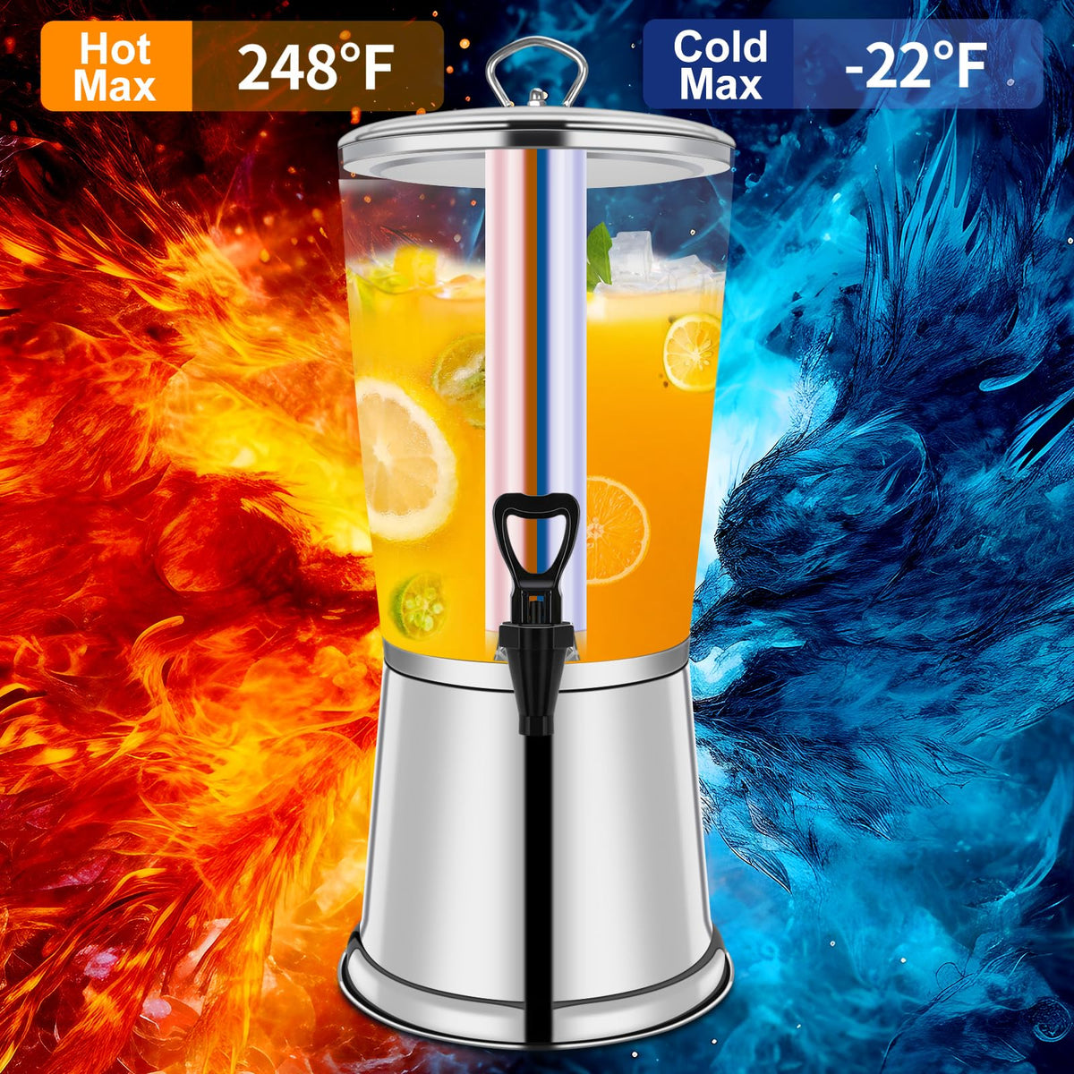 FULIYE Beverage Dispenser with Stand, Drink Dispensers for Parties, Beverage Dispenser with Ice Container, 2.2 Gallon/8L, Clear Acrylic Stainless Steel Lemonade Dispenser for Buffet, Café, Bar