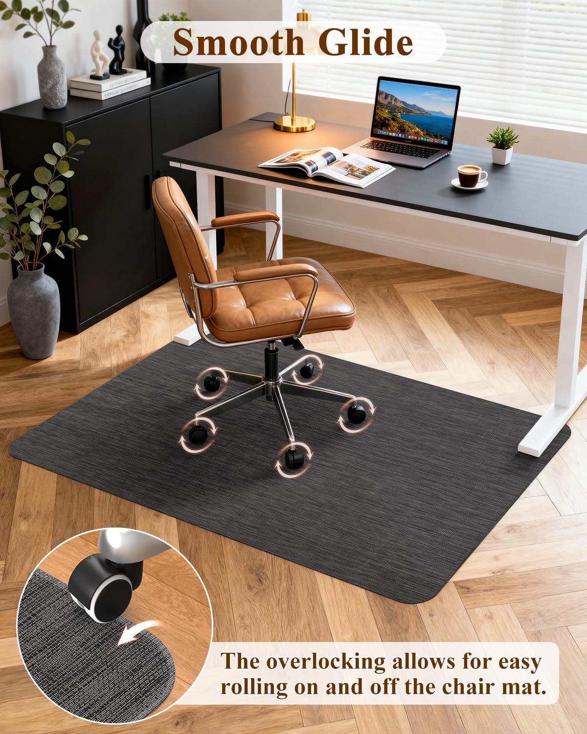 Soimeat Office Chair Mat for Hardwood Floor, 35.4" x 47.2" Non-Slip Desk Computer Chair Mat, PVC Floor Mat for Rolling Chair, Heavy Duty Wood/Tile Floor Protector Desk Rug for Home Office, Black