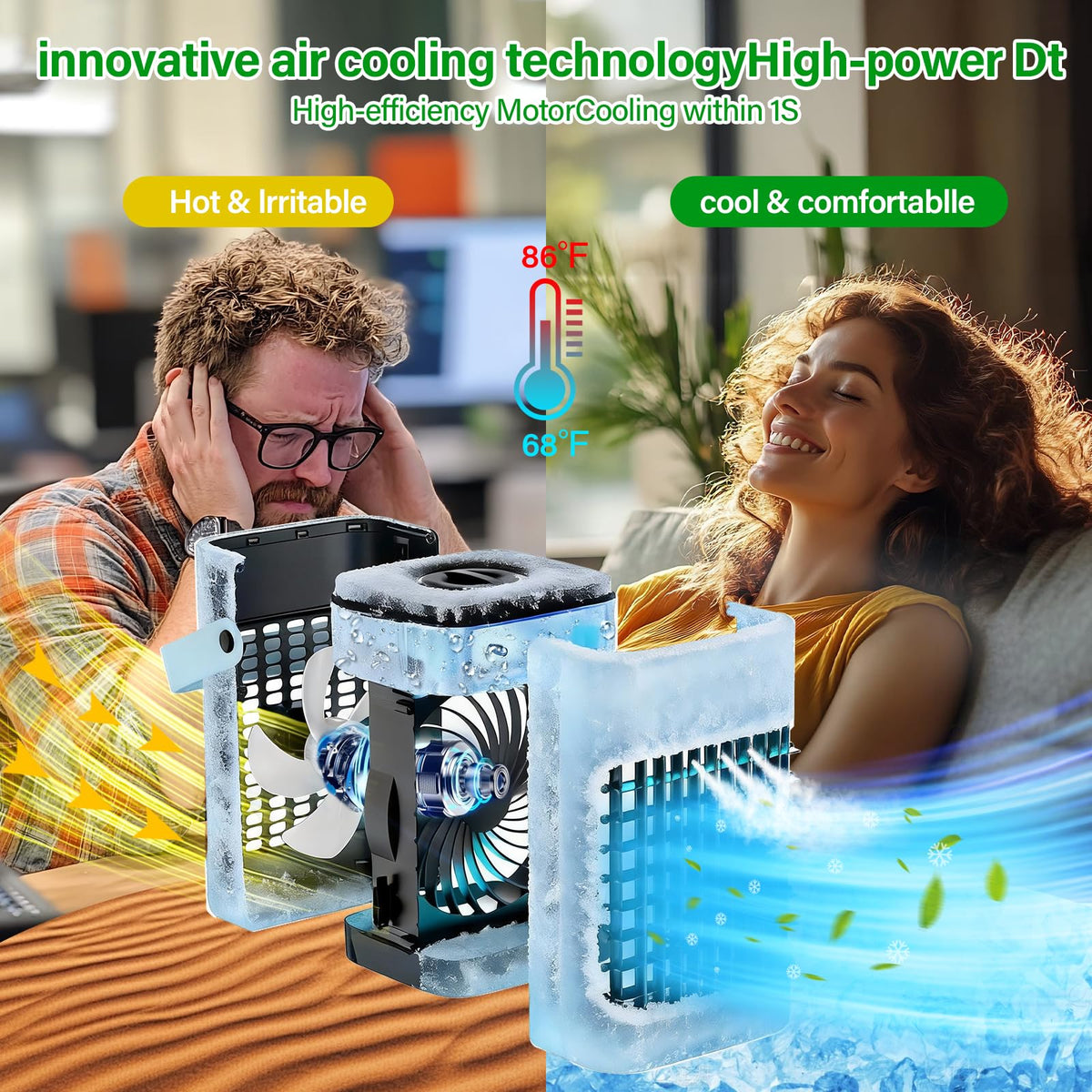 Portable Air Conditioners Cooling Fan, 800ml Mini Air Conditioner Portable AC Unit with 3 Cool Mist & Speeds, 7 Night Light & 2-8H Timer, Personal Air Cooler for Bedroom Office Camping