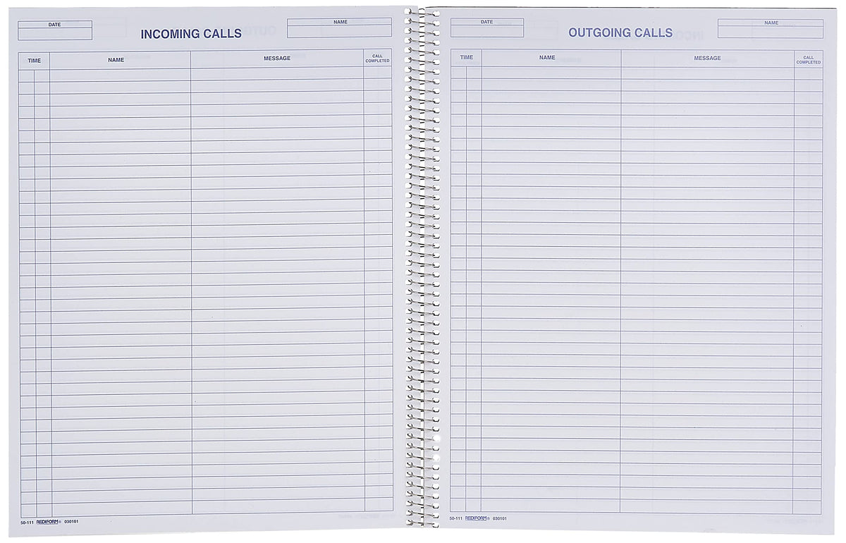 Rediform Call Register Book, Spiral Binding, 11" x 8.5", 100 Pages, 37 Messages Per Page (RED50111) (50111)