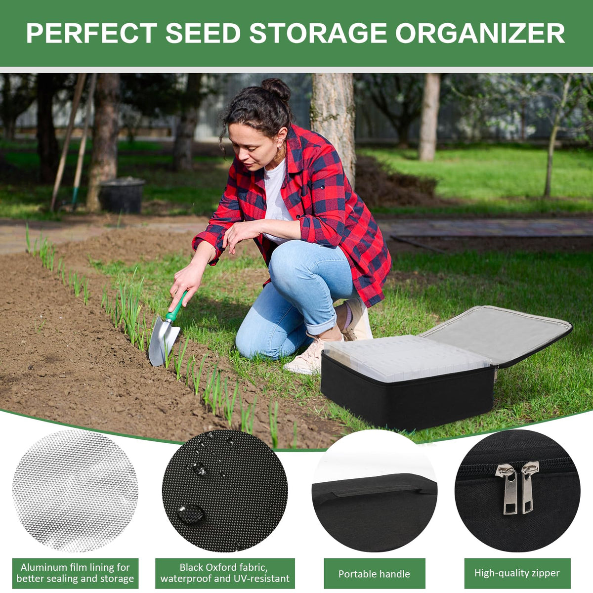 38 Slots Seed Storage Organizer Box with Insulated Bag That Holds 80-200 Seed Envelopes, Oxford Cloth Garden Seed Containers with Labels, Seed Packet Organizer for Plant, Flower ,Vegetable Seeds