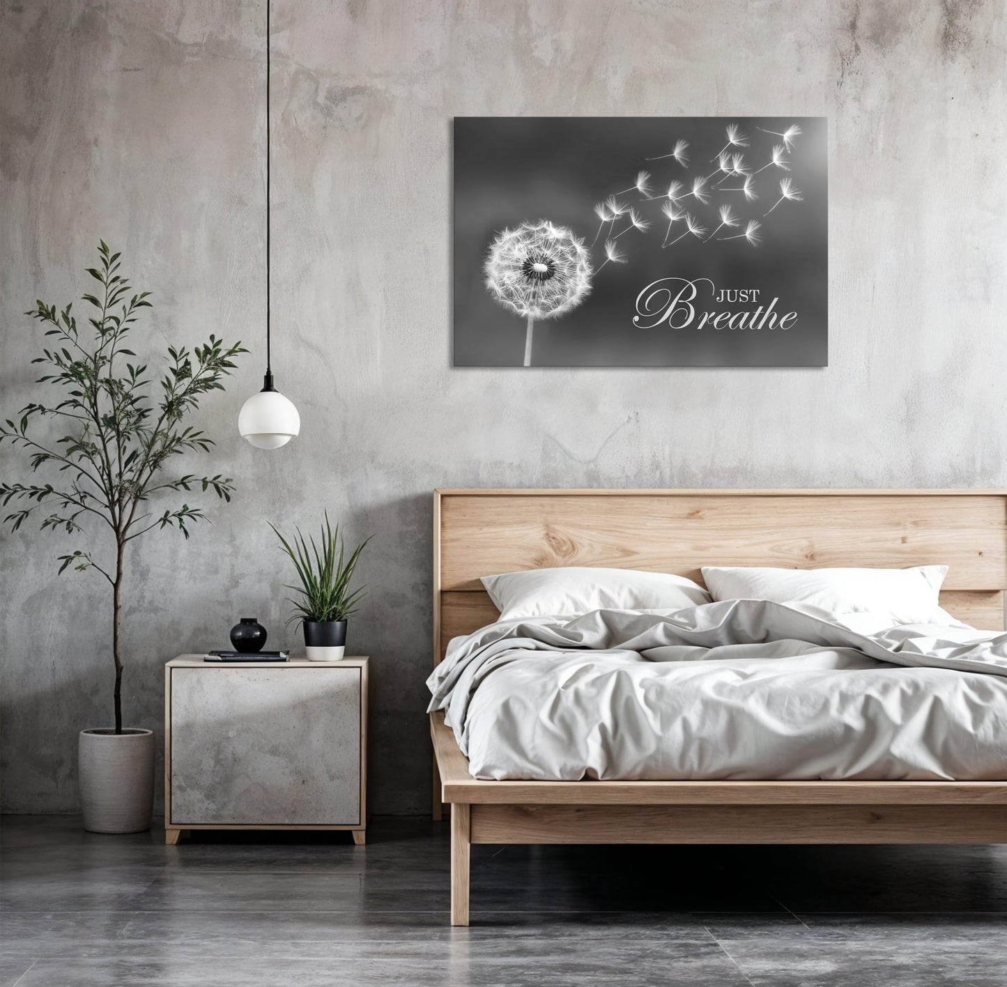 SKASNFAI Black and White Dandelion Zen Wall Art Canvas Just Breathe Motivation Positive Picture Art Print for Spa Yoga Meditation Wall Decor Ready to Hang (12L x 16W)