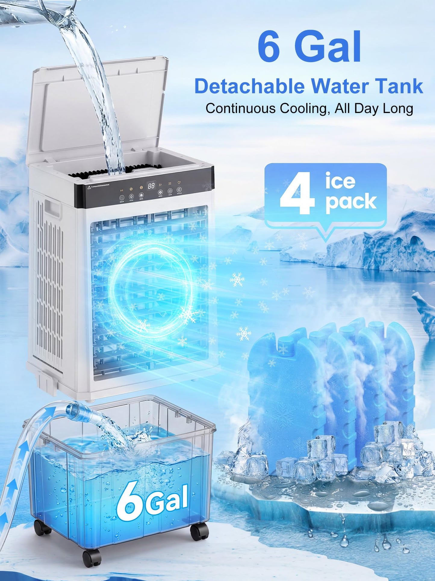 Uthfy 2026 Upgraded 2000CFM Swamp Cooler, Evaporative Air Cooler with 3-Sided Cooling Pad, 6 Gal Detachable Water Tank, 4 Mode, 120° Oscillation,12H Timer, Cooling Fans for Bedroom, Garage