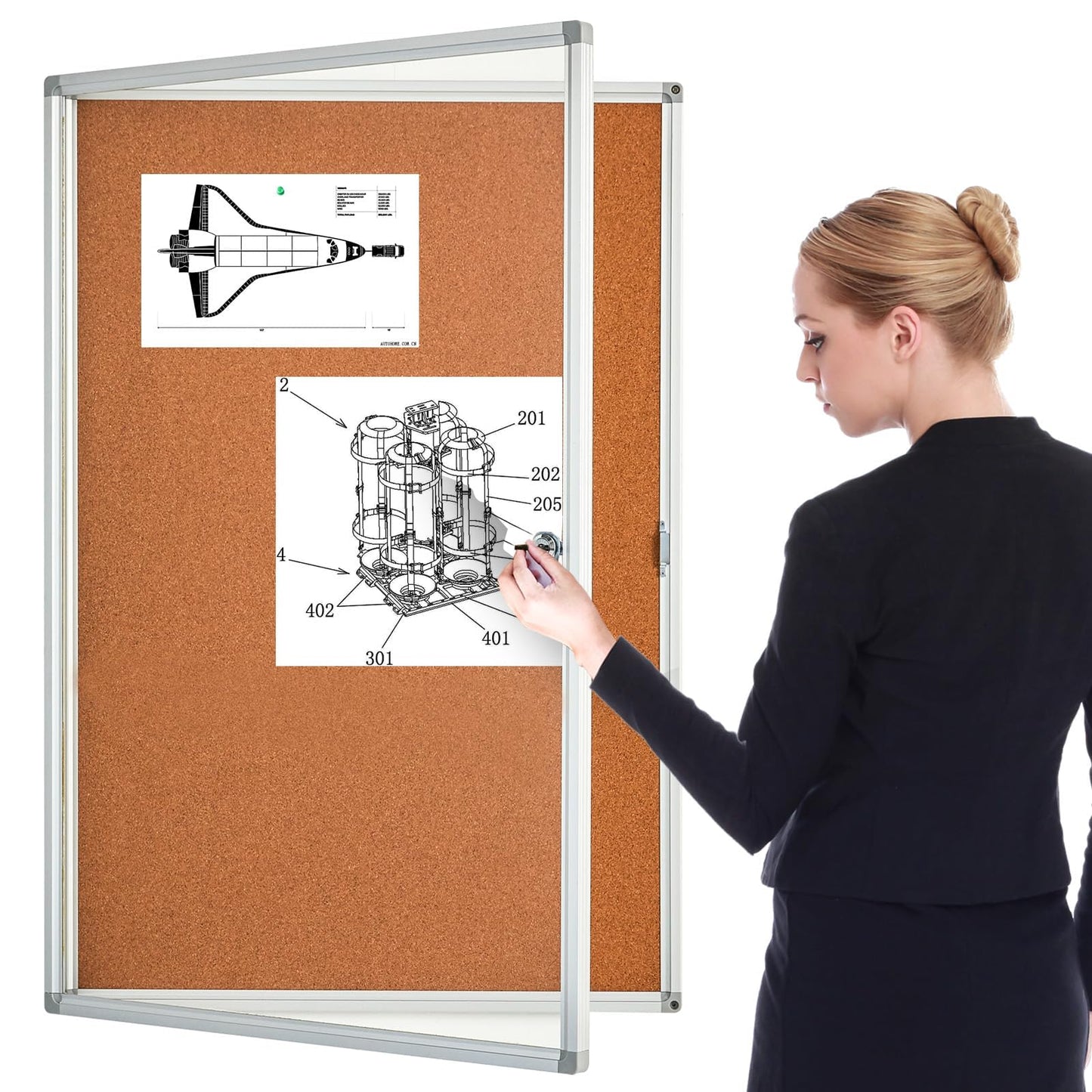 BIBOC Enclosed Bulletin Board,Lockable Cork Noticeboard with Aluminum Frame, Secure Display Case for School Office,Wall Display Case with Lock (Cork, 24×36 inches)
