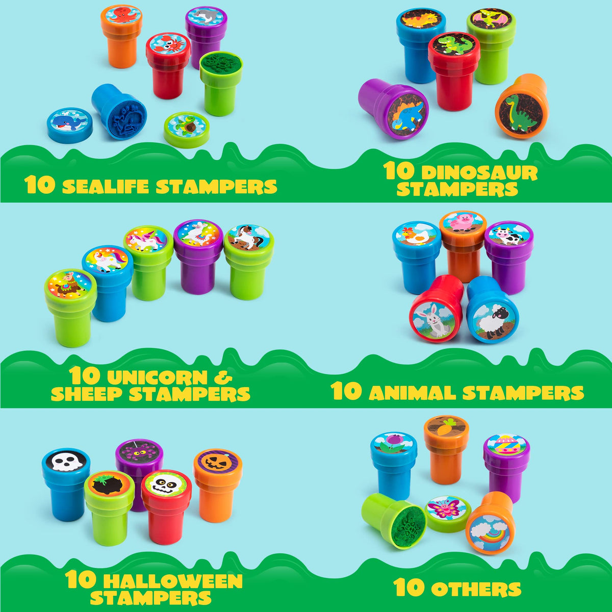 JOYIN 100 Pcs Assorted Stamps for Kids Self-Ink Stamps (50 Different Designs, Dinosaur, Zoo Safari Stampers) for Party Favor, Carnival Prizes, School Classroom Gift Stuffers, Treasure Box Toys