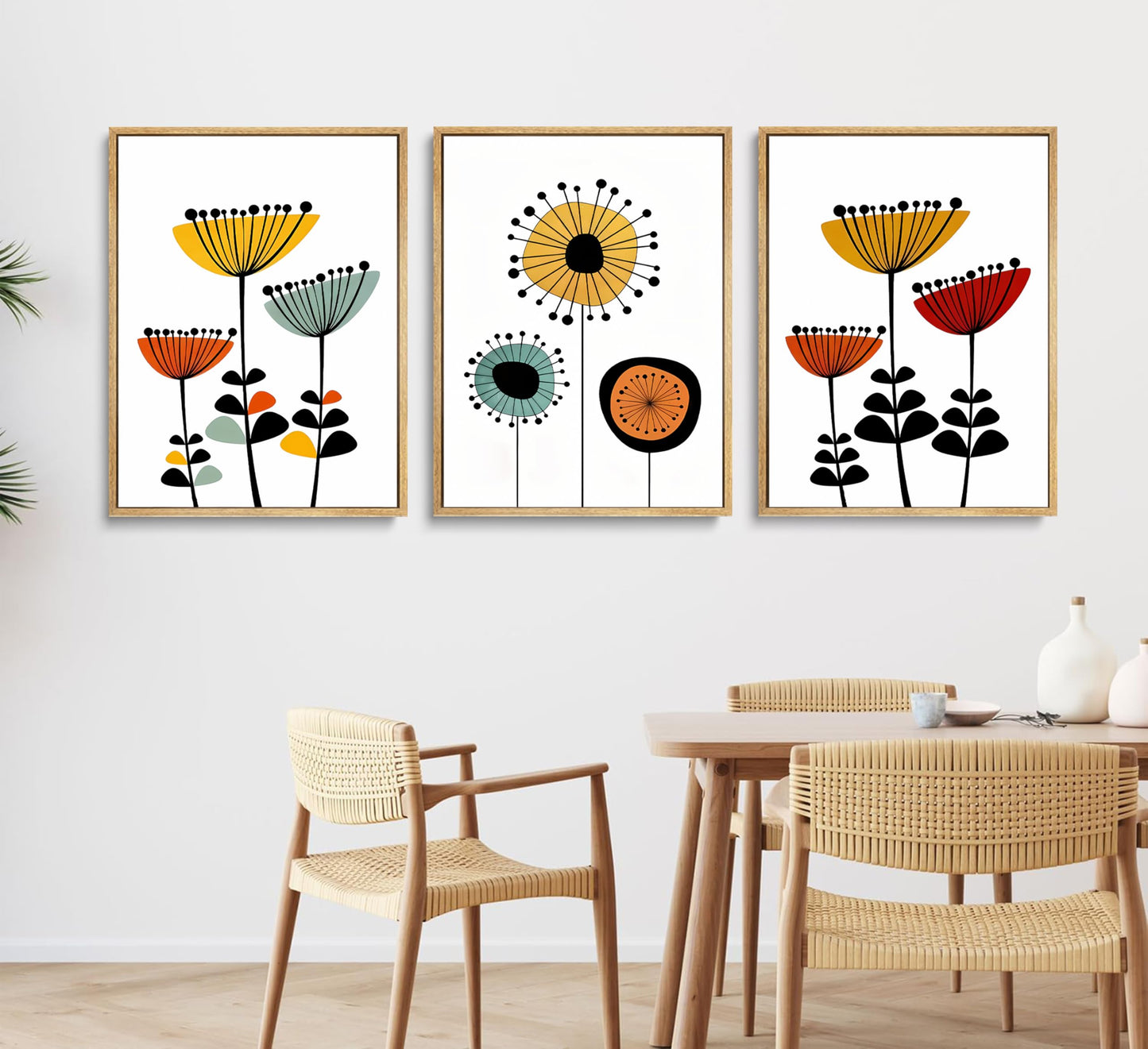 YCXDMJ 3pcs Abstract Boho Floral Wall Art Vibrant Canvas Posters and Prints Modern Flower Paintings Pictures Artistic Wall Decor for Bedroom Living Room Office and Dorm Decoration Unframed
