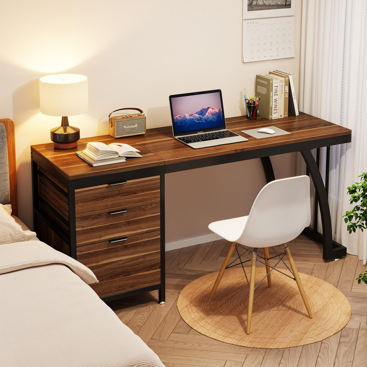 Tribesigns Computer Desk with 3 Drawers, 59-Inch PC Desk with Reversible Drawers, Industrial Study Writing Table Workstation with File Storage for Home Office, Walnut