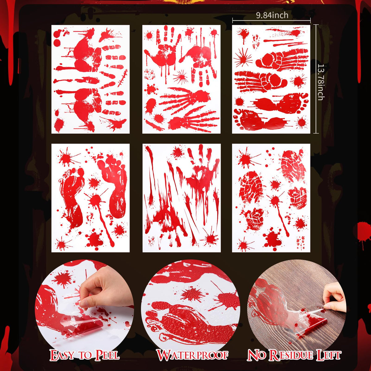 Outus 8 Pcs Halloween Decoration Signs and Halloween Handprint Footprint Window Stickers Set Including 2 8" x 12" Decorative Signboard 6 10" x 14" Sticker for Window Wall Floor Glass