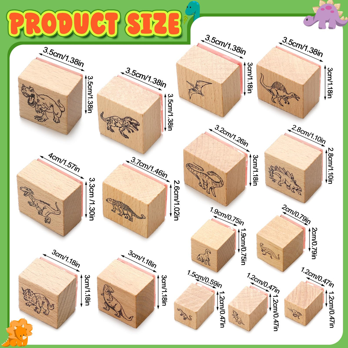 Chivertion 15 Pcs Dinosaur Rubber Stamps Set Dinosaur Shape Wooden Rubber Stamps Cute DIY Seal Set for Crafting Decor and DIY Scrapbooking Card Making Hand Book