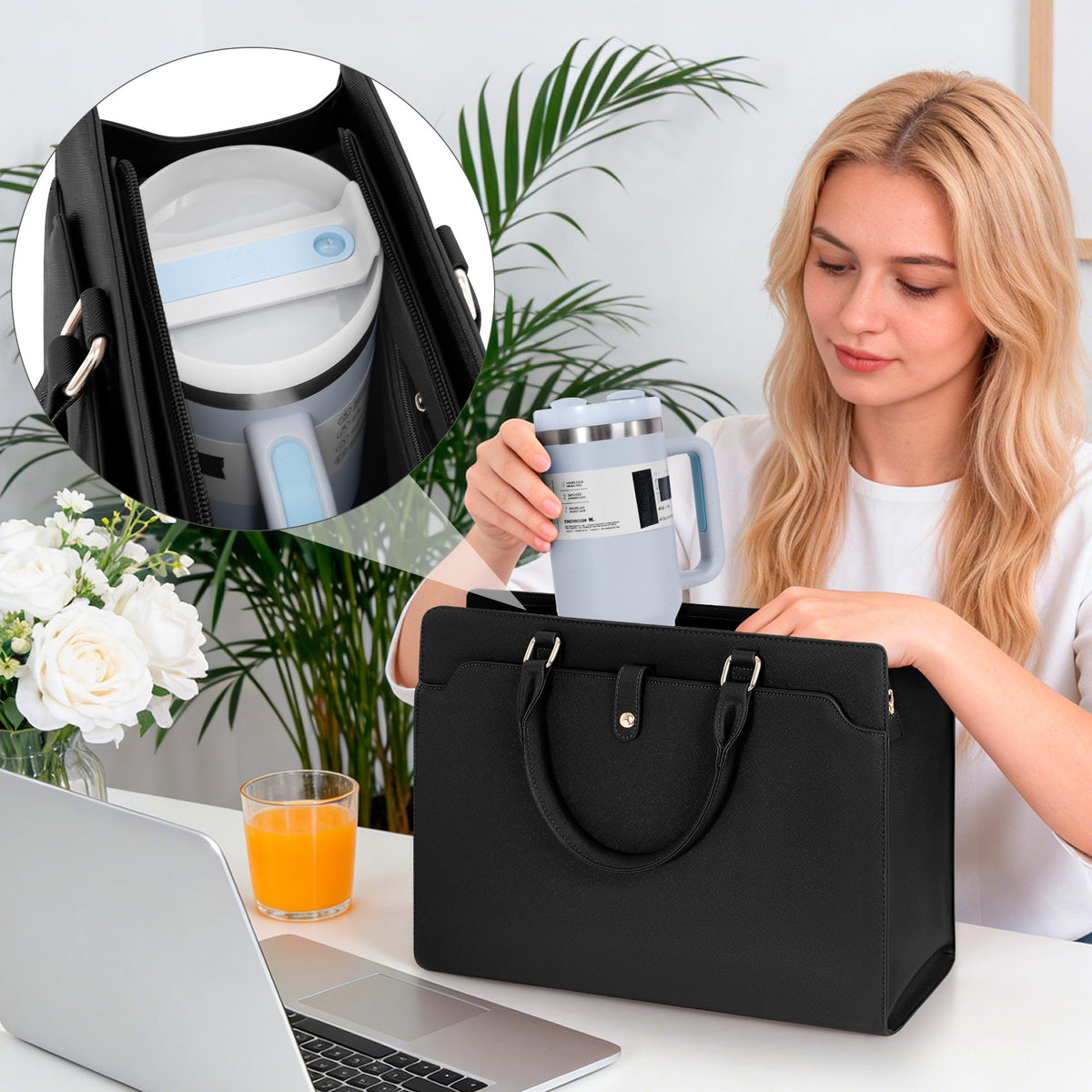 GMAK Laptop Tote Bag for Women, Office Work Bag Briefcase for 15.6 inch Laptop, PU Leather Teacher Tote Bag Large Capacity Waterproof Computer Bags Teacher Handbag for Commute Office Travel, Black