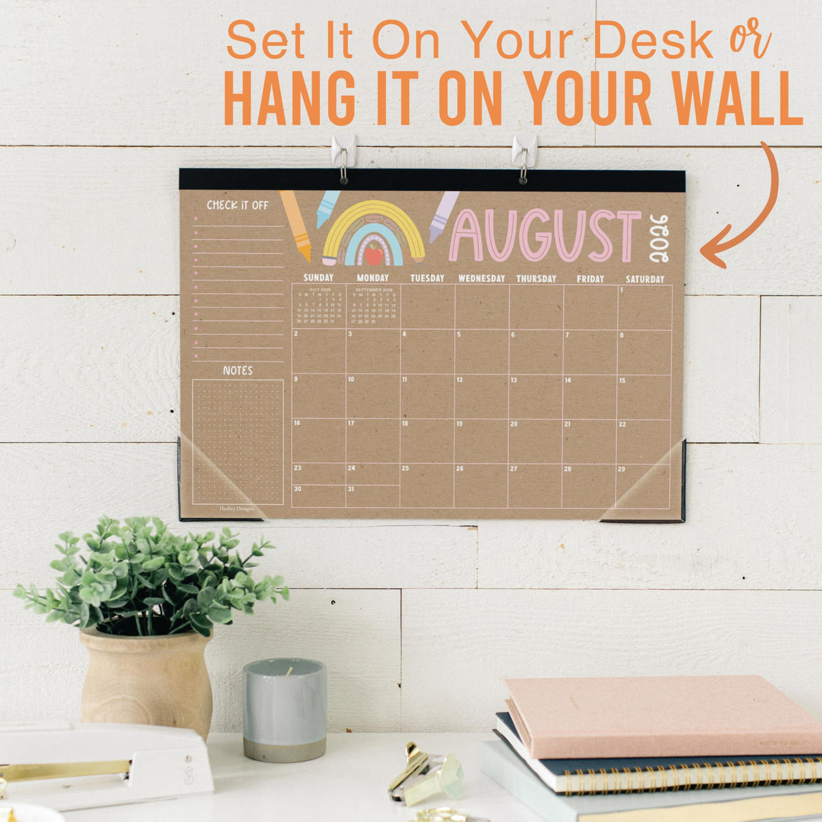 Hadley Designs Large Teacher Desk Calendar 2026-2027 - Desktop Calendar 2026, 18-Month Desk Calendars for Home, Office & Classroom, Cute Classroom Must Haves, Teacher Appreciation Gifts