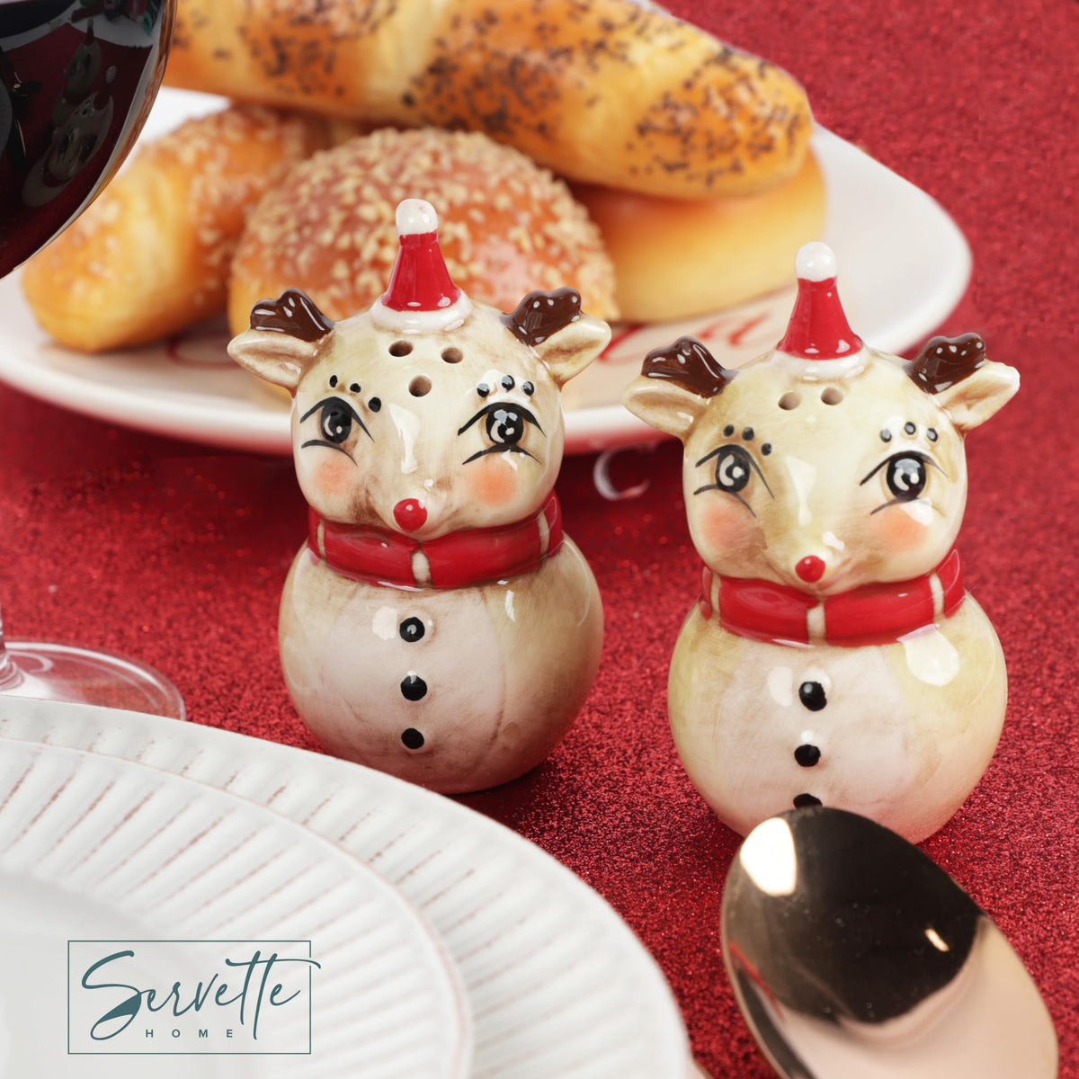 Christmas Holiday Salt and Pepper Shaker Set - Nostalgic Reindeer