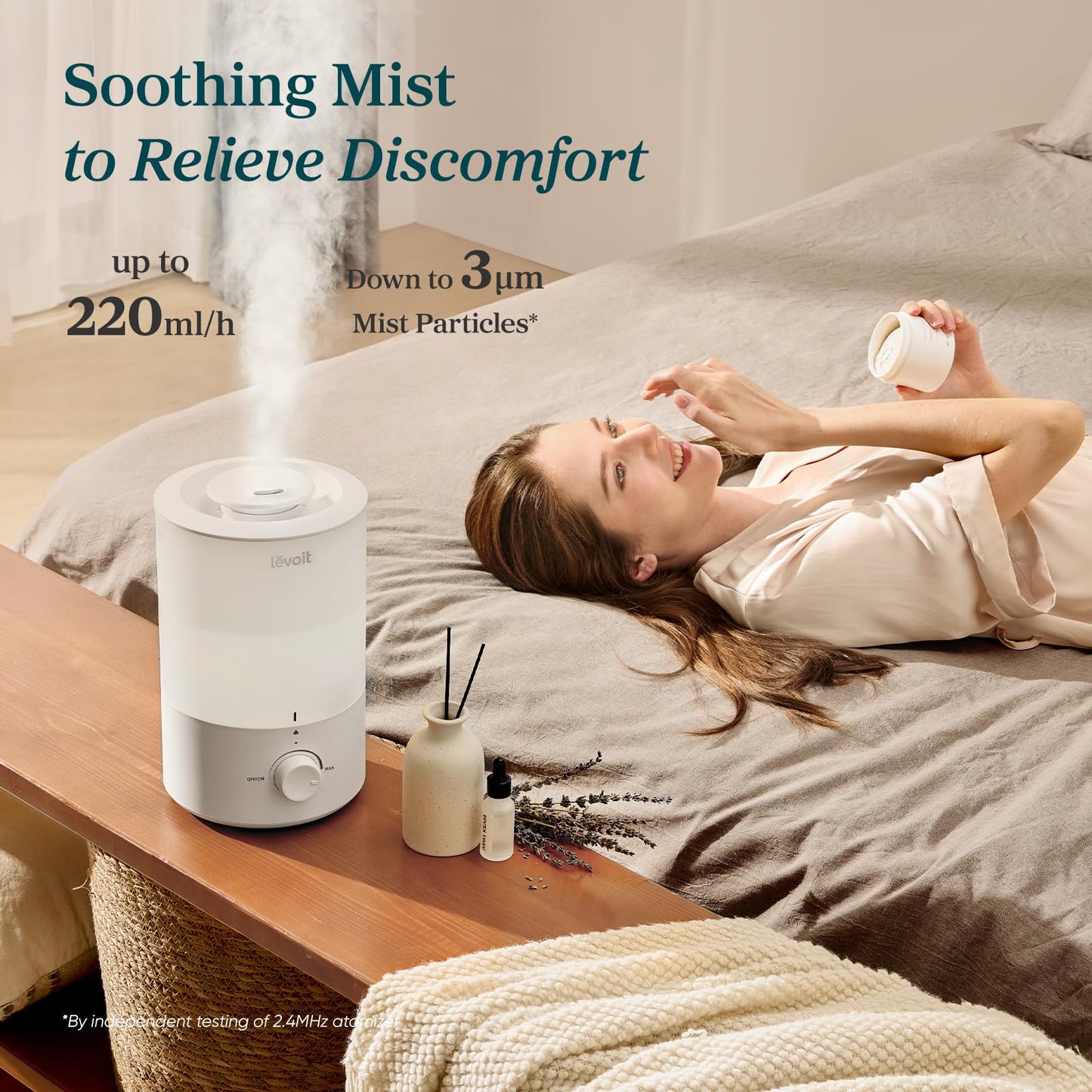 LEVOIT - Humidifiers for Bedroom - Quiet (3L Water Tank) - Cool Mist/Top Fill/Essential Oil Diffuser/25Watt - Home/Large Room - 360° Nozzle - Rapid Ultrasonic Humidification for Baby Nursery/Plant