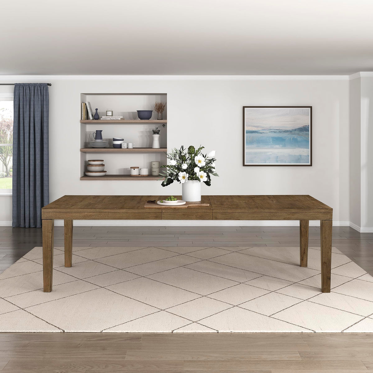 Lexicon 84-102 Inch Extendable Dining Table for 4-8 People, Large Rectangle Wooden Kitchen Table with Self-Storing Extension Leaf Space Saving, for Dining Room, Living Room, Home Office, Brown