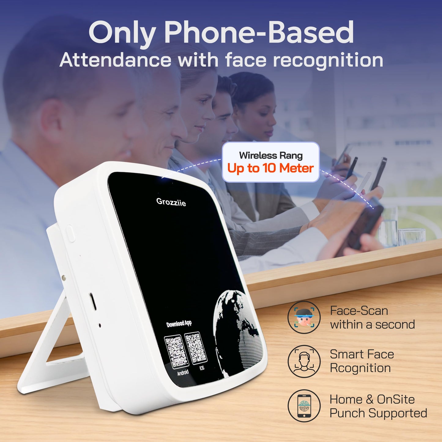 TIMOZIA Cloud-Based Face Attendance Machine, Facial Recognition Time Clock with Mobile App Integration | Auto Salary Calculation & Multi-Branch Support for Businesses | iOS & Android APP