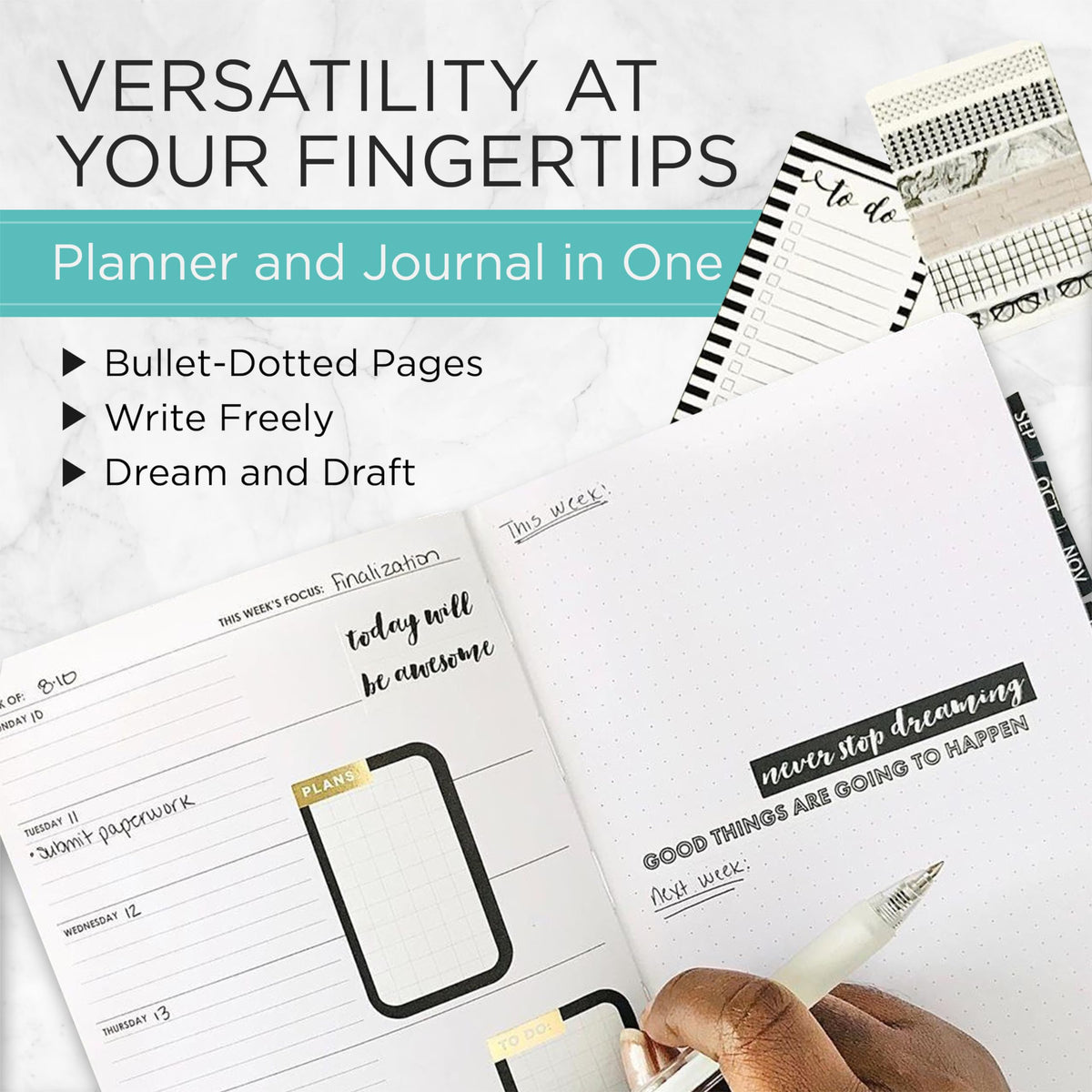 Wordsworth Undated Planner Weekly and Monthly - Dotted Blank Planner - Hardcover, Dateless Weekly Planner, 5.83 × 8.27In - Premium A5 Paper (120GSM) - Monthly, Weekly, Yearly Spread - Bullet Planner