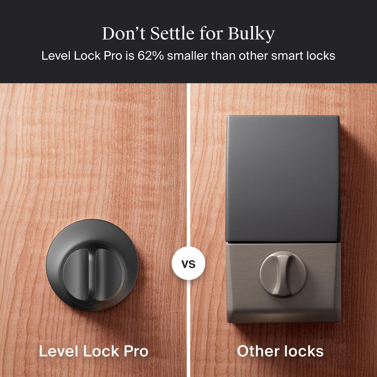 Level Lock Pro - World’s Smallest, Fastest, Innovative Smart Lock - Matter-Over-Thread Deadbolt Plus Apple Home Key - Keyless & Remote Access via Apple, Alexa, Google Home, SmartThings (Matte Black)