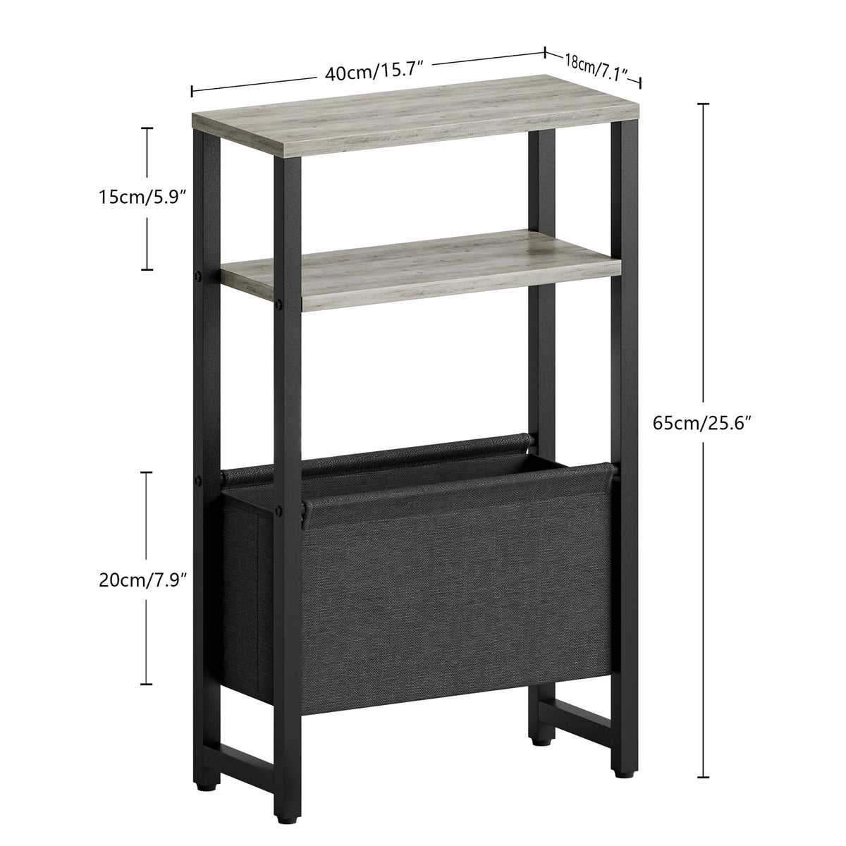 IRCPEN Narrow Side Table with Charging Station Slim End Table Sofa with Magazine Rack, Bedside Table for Small Spaces, 3 Tier Nightstand for Living Room Couch, Bedroom Oak Grey LET503QE