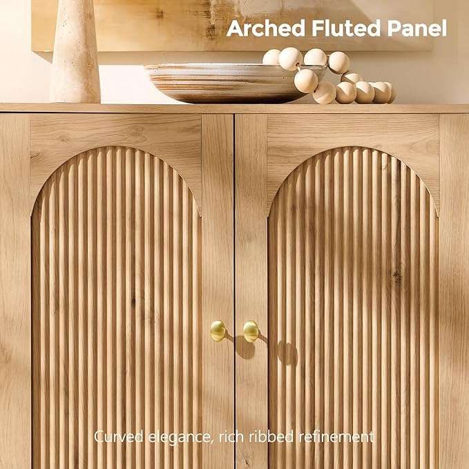IFBUY Modern Sideboard Buffet Cabinet, 61.75" W Fluted Arched Buffet Cabinet