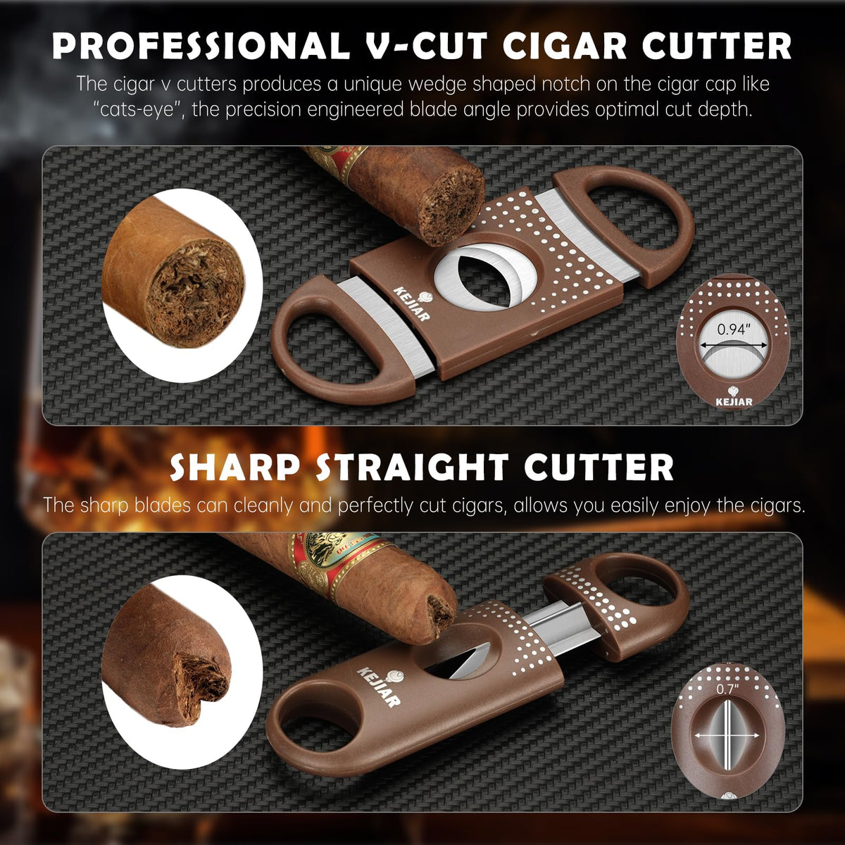 KEJIAR Cigar Humidor Case, Portable Cigar Box with Straight Cutter, V Cutter, Hole Puncher, Humidifier Packs, Travel Humidor and Cigar Accessories Gift Set Leather Cigar Case (Brown)