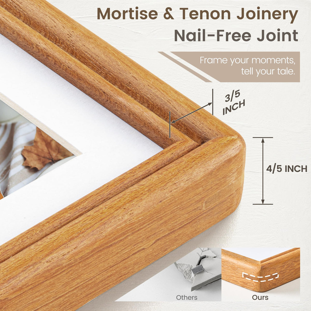 8x10 Picture Frame, USA-Sourced Natural Solid Teak Wood Photo Collage Frame with HD Tempered Glass, Rounded Corner 8 x 10 Wooden Frame Matted to 5x7, Gallery Wall Frames for Wall or Tabletop Display