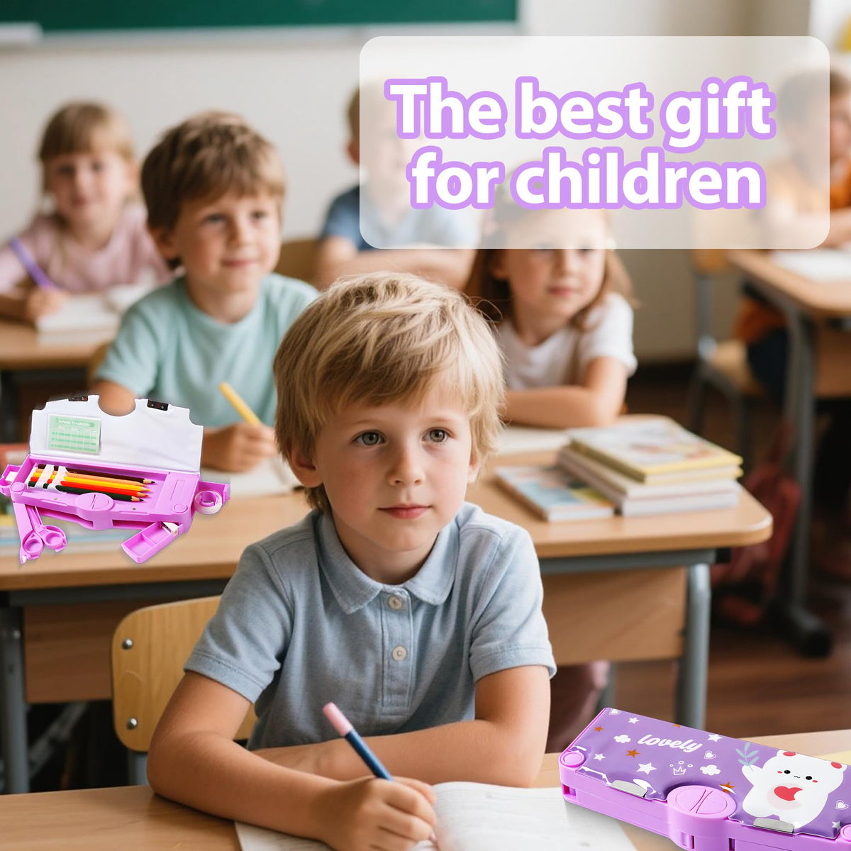 Ristpal Pop Up Multifunction Pencil Case, Cute Cartoon Pen Box Organizer Stationery with Sharpener, School Supplies, Best Birthday Gifts (Purple)