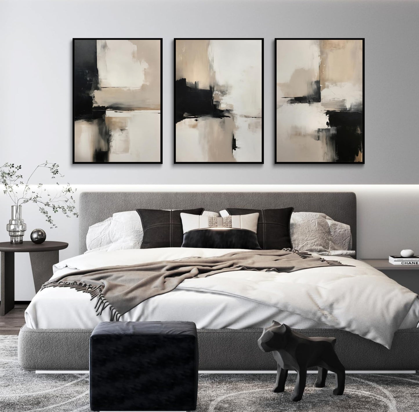 3PC Beige Abstract Wall Art Large Modern Minimalist Posters Prints Black Brown Neutral Artist Pictures Painting for Living Room Bedroom Bathroom Office Decorations Unframed